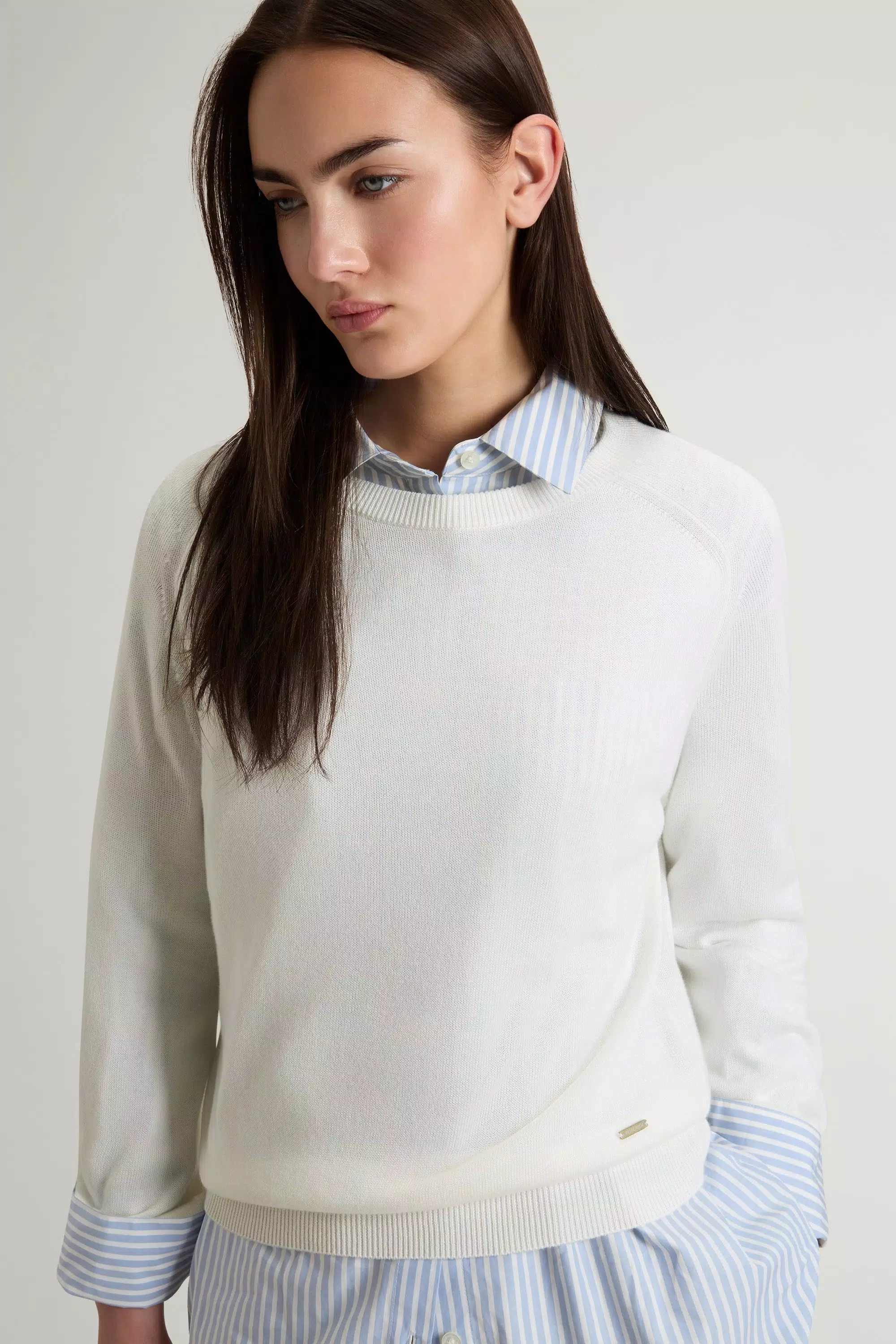 Maglione girocollo in misto cotone - Crema latte