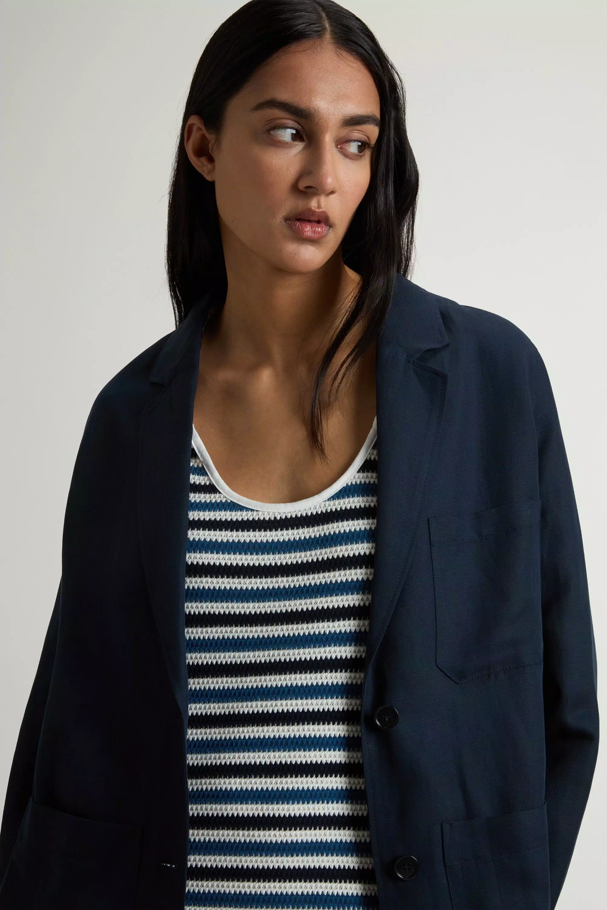 Blazer in Tessuto in Miscela di Lino - Blu Melton