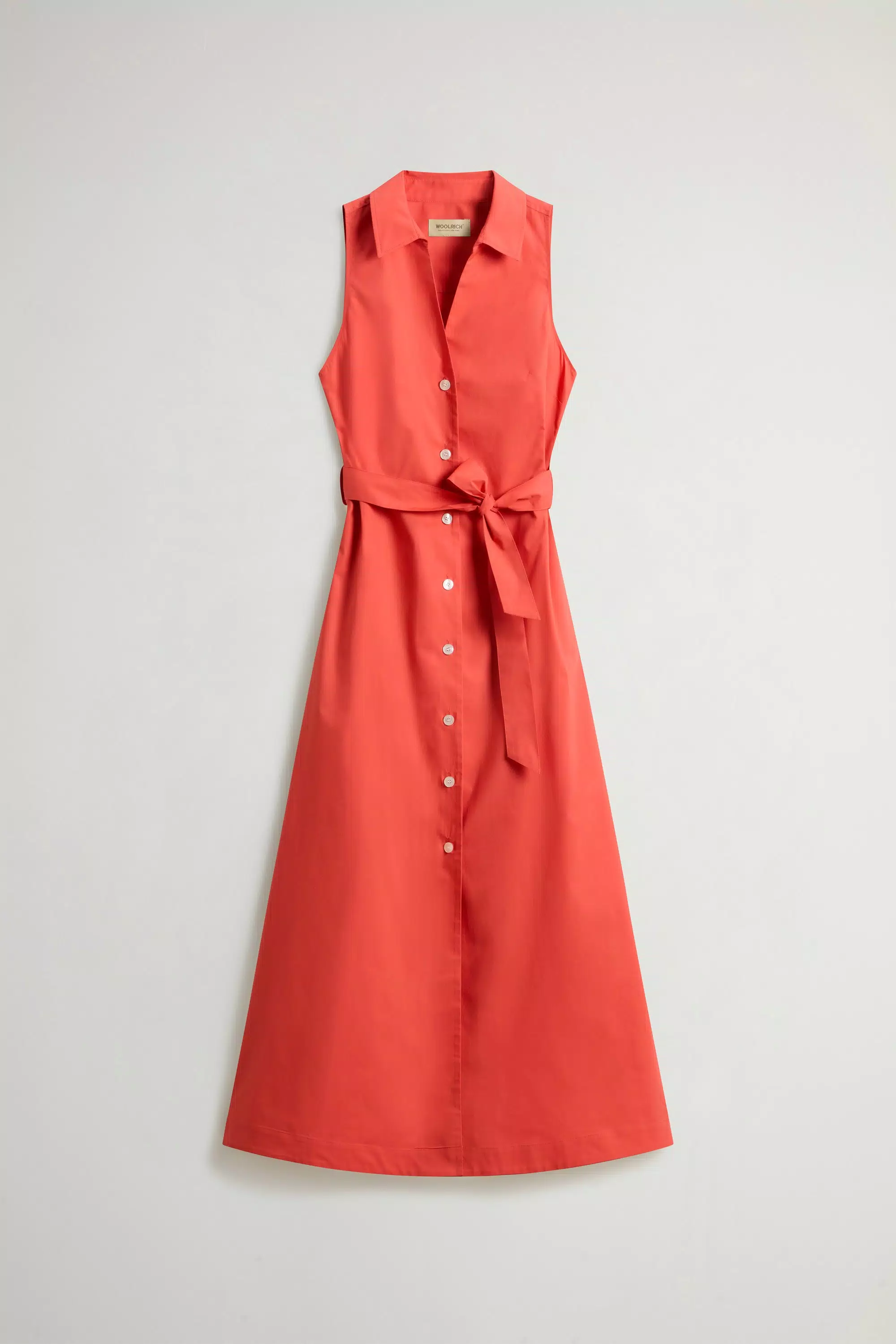 Abito a camicia in popeline di cotone puro con cintura - Paprika