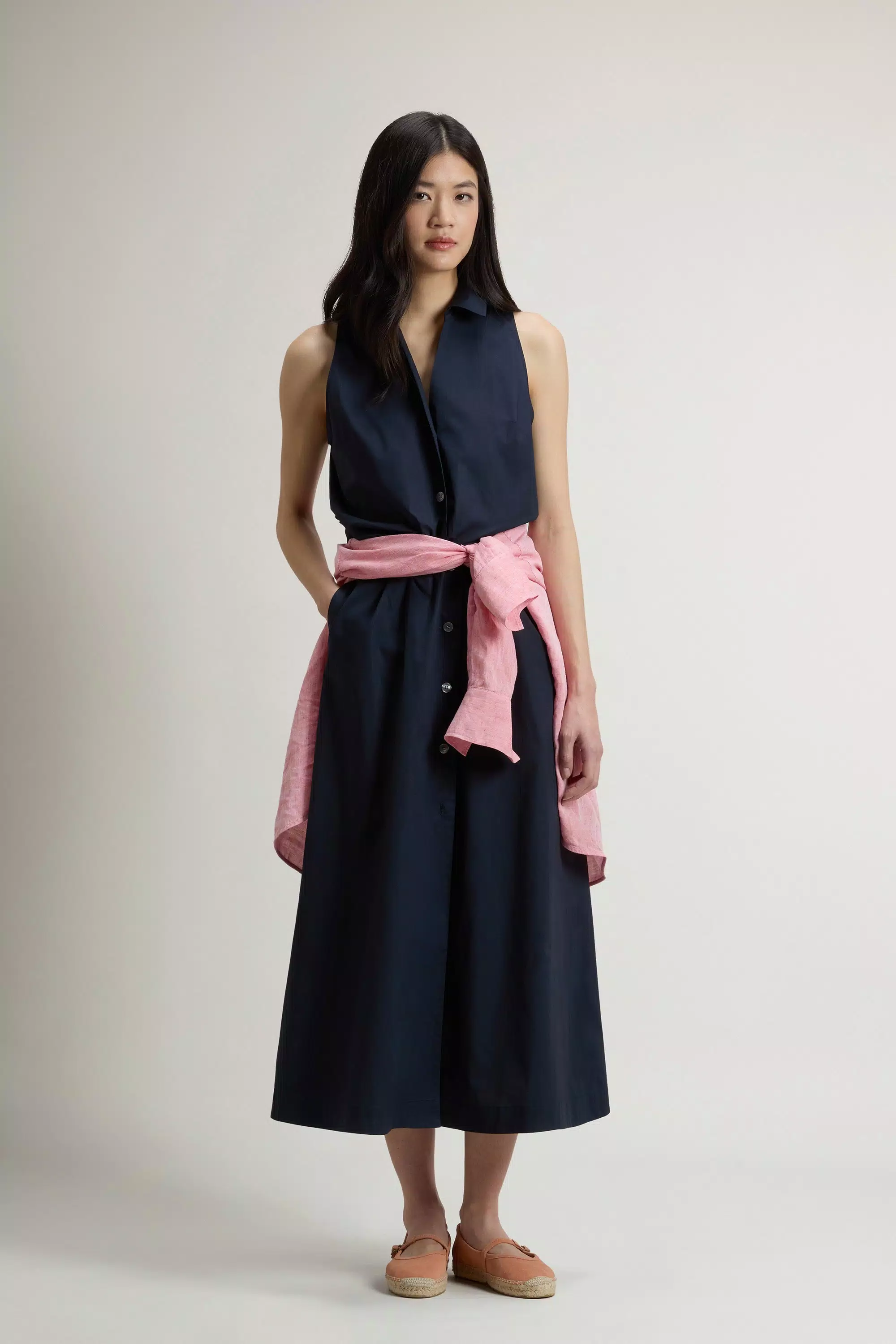 Abito camicia in popeline di cotone puro con cintura - Melton Blu