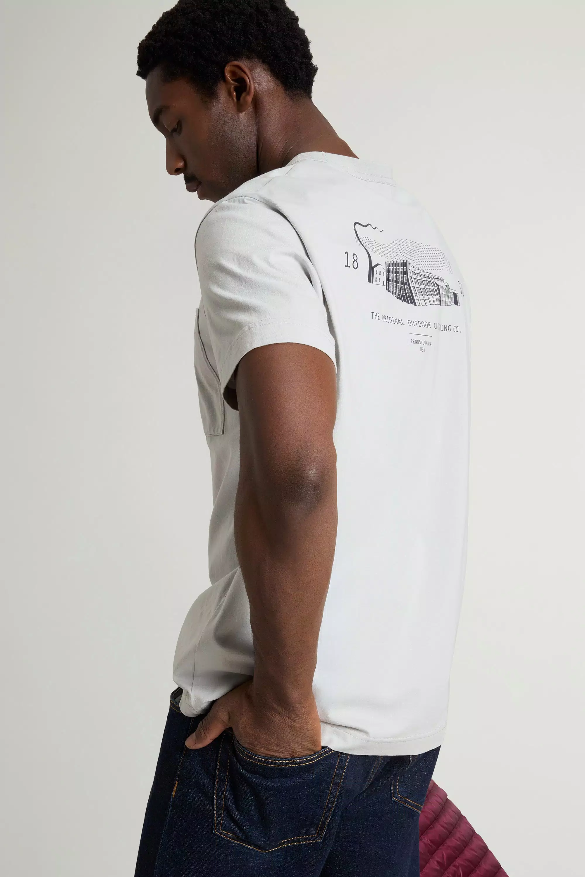 T-Shirt in Cotone Puro con Taschino - Harbor Mist