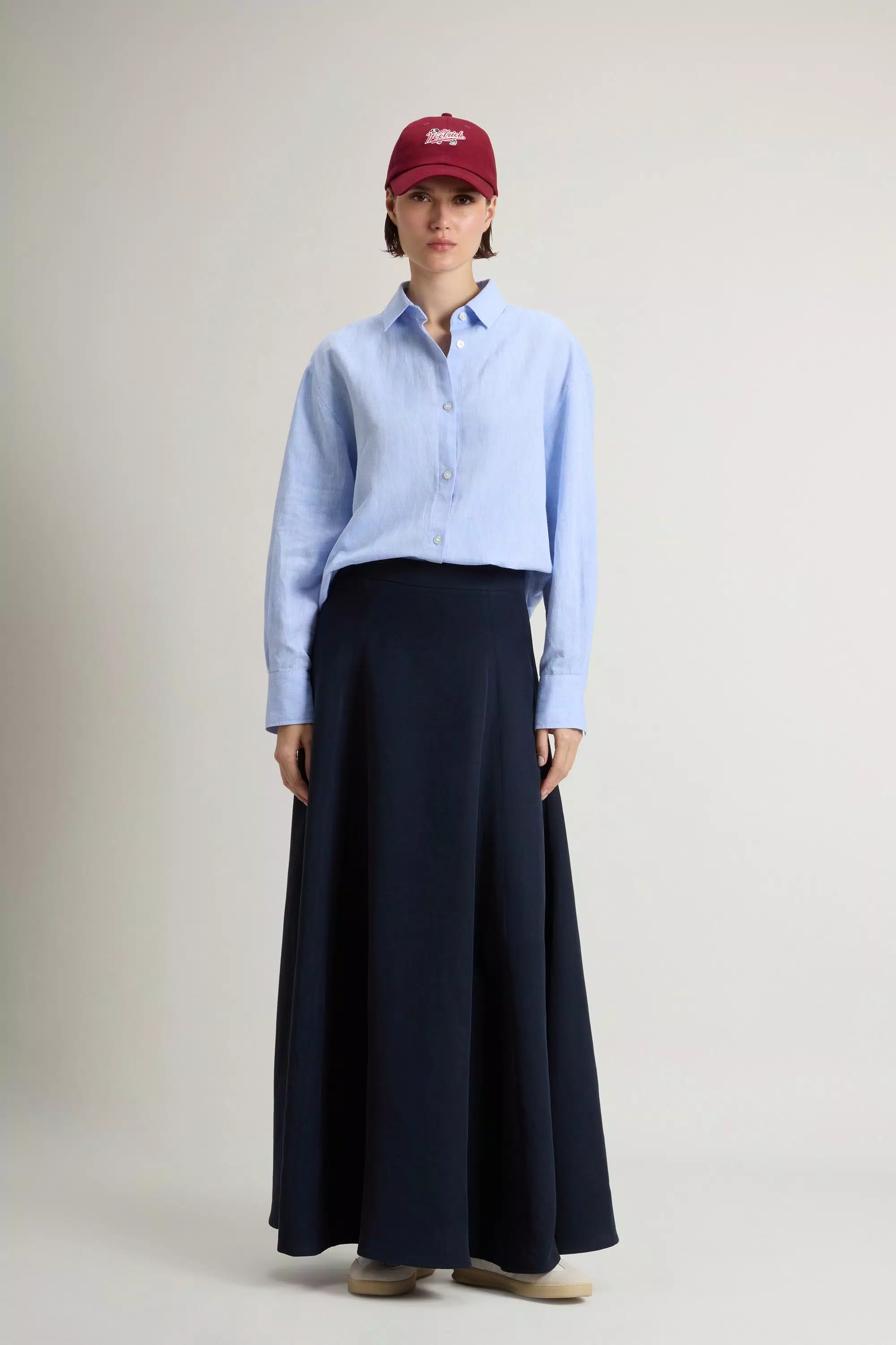 Gonna Lunga in Tessuto in Lino - Melton Blu