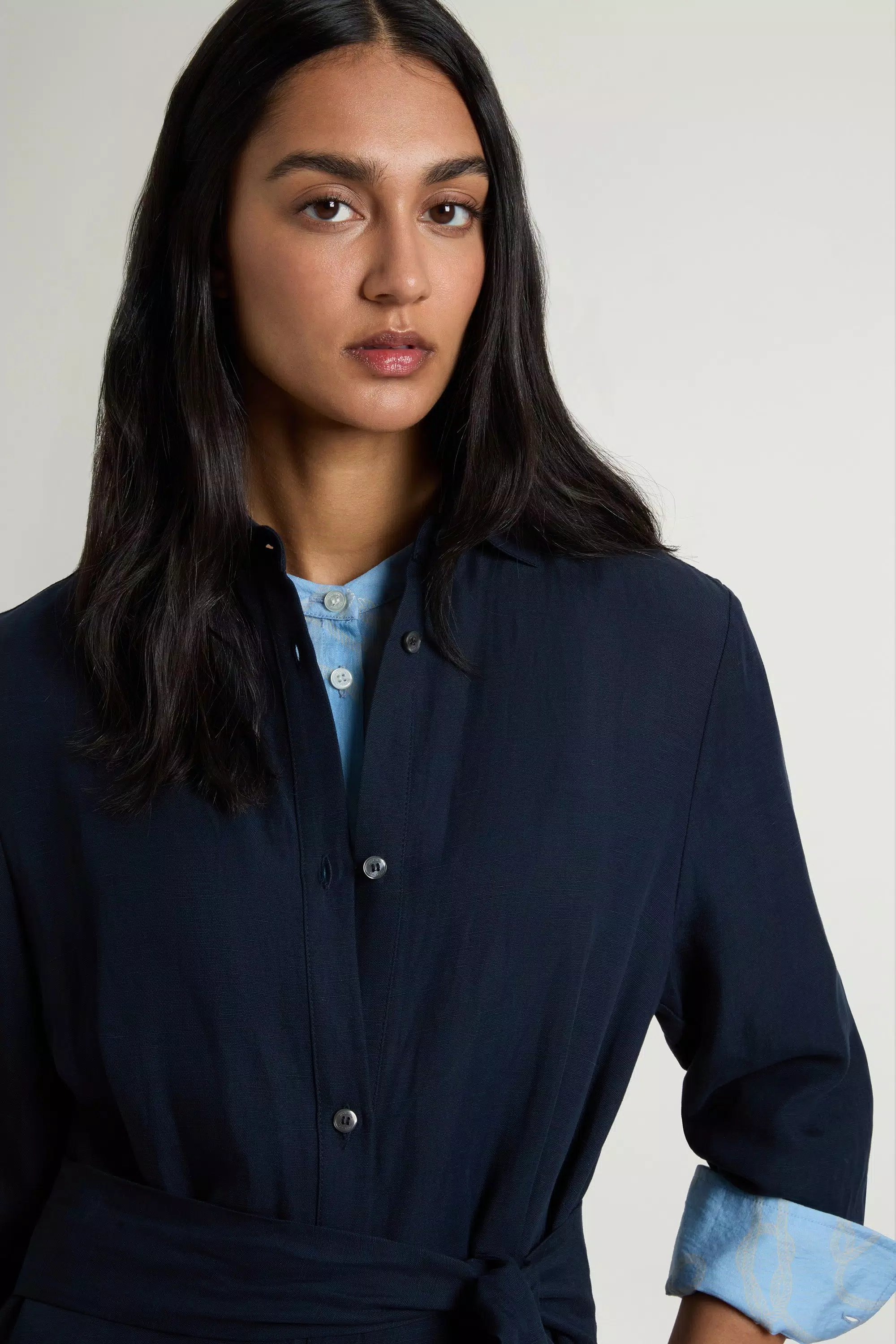 Abito camicia in misto lino con cintura - Melton Blu