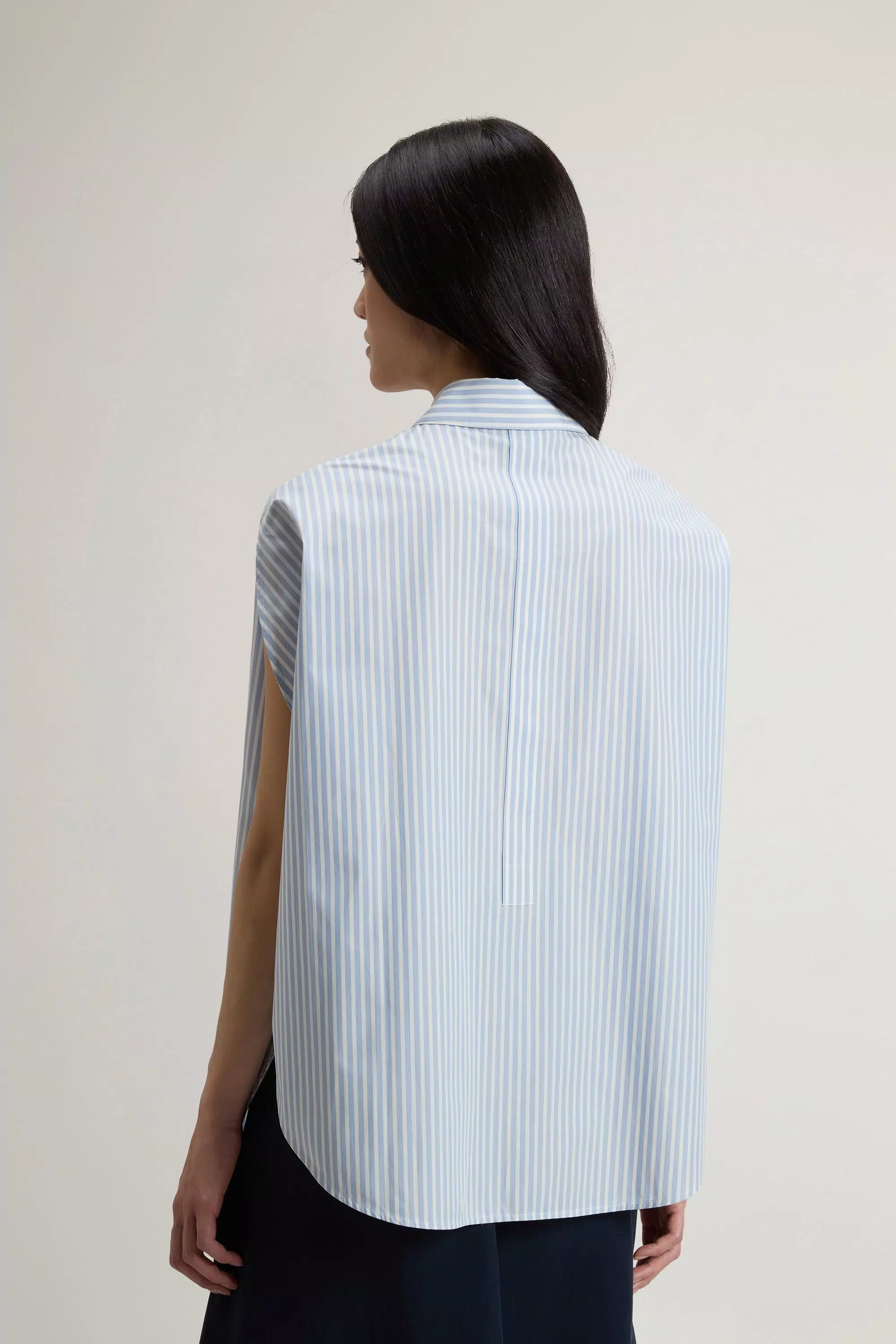 Blusa in Popeline di Cotone Puro a Strisce - Strisce Blu