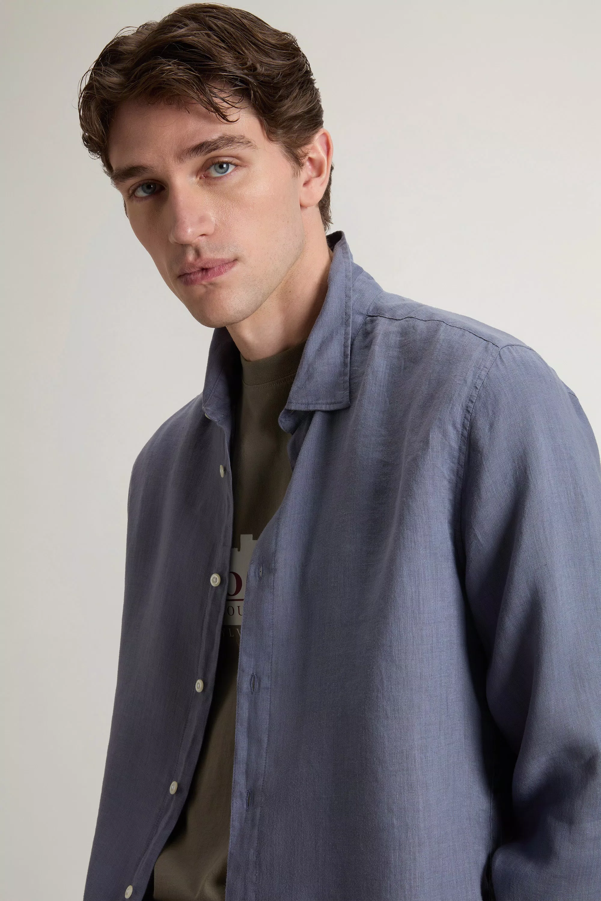 Camicia in Lino Puro Tinteggiata a Garment - Grisaille