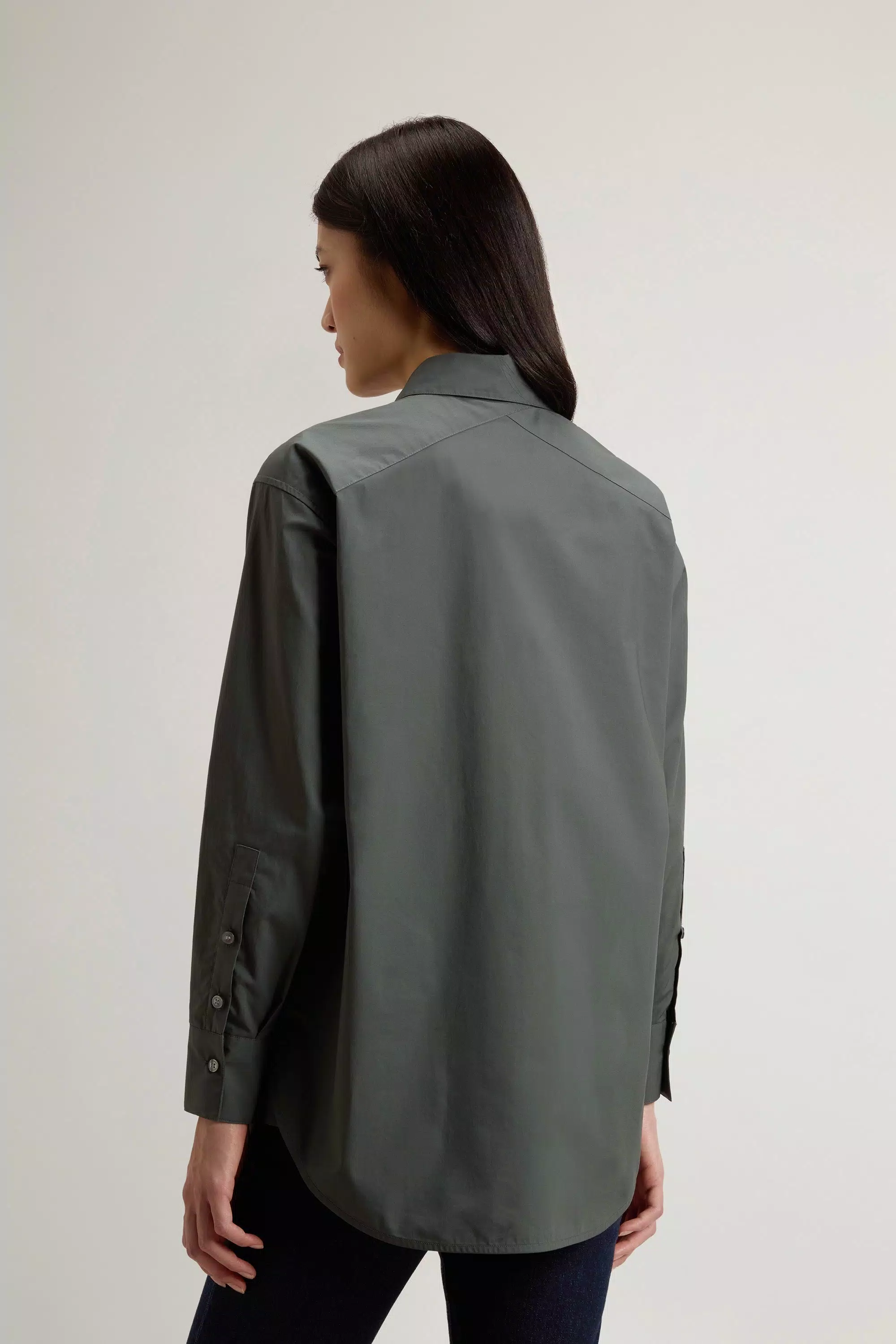 Camicia Boyfriend in Popeline di Cotone Puro - Forest Veil