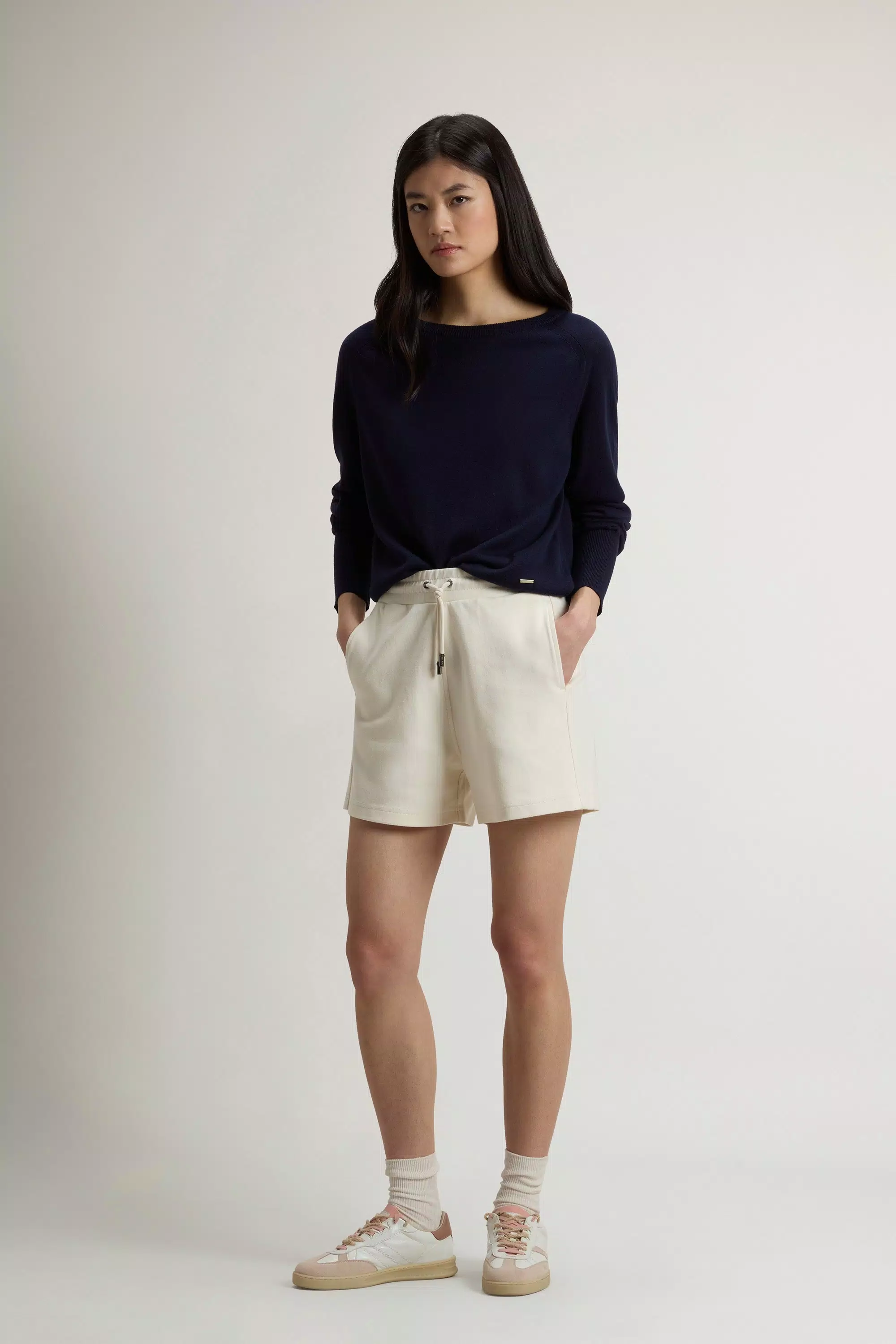 Shorts in Cotone-Misto Interlock - Avorio Latte