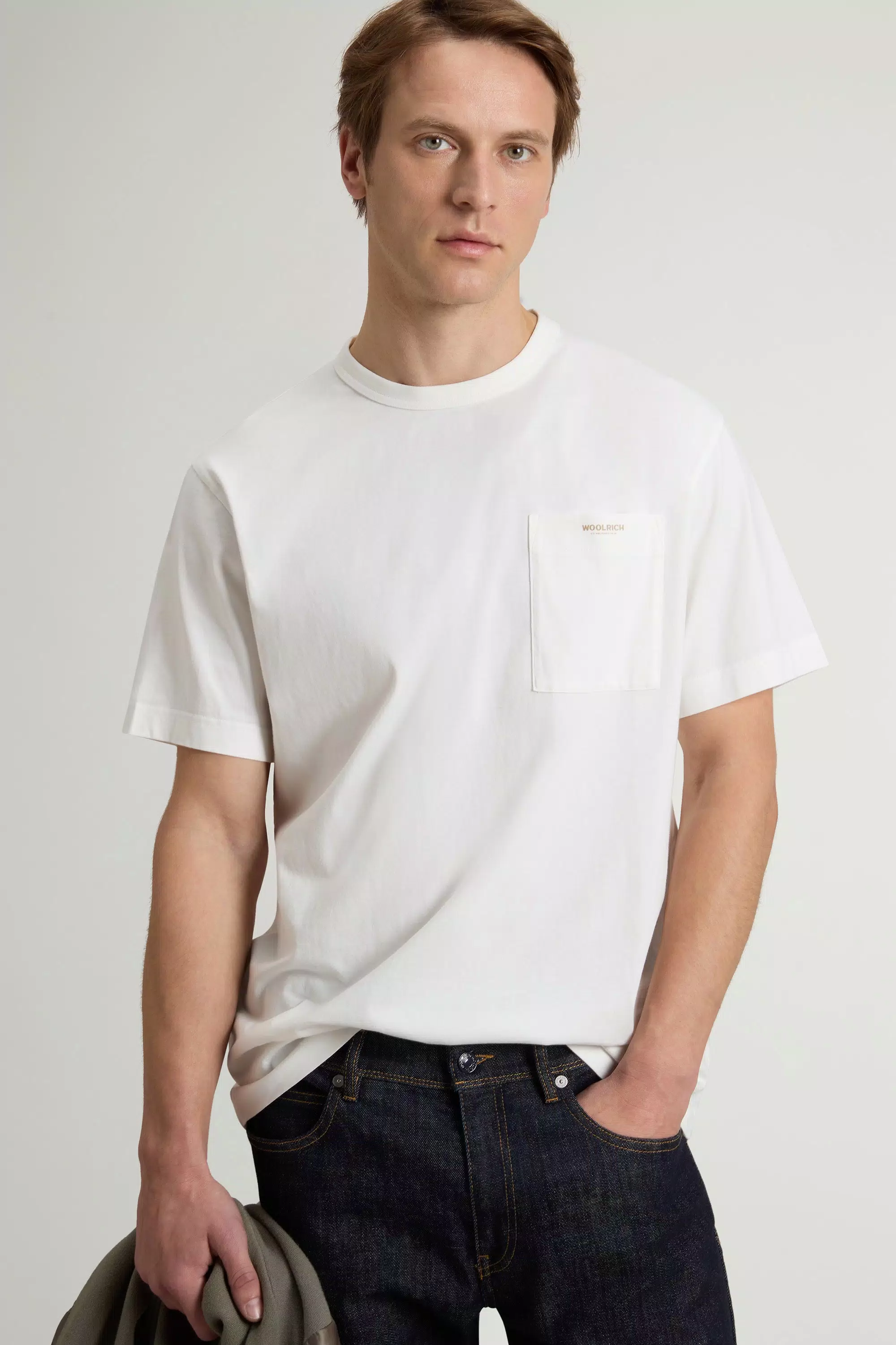 T-Shirt in Cotone Puro con Taschino - Bianco Artico