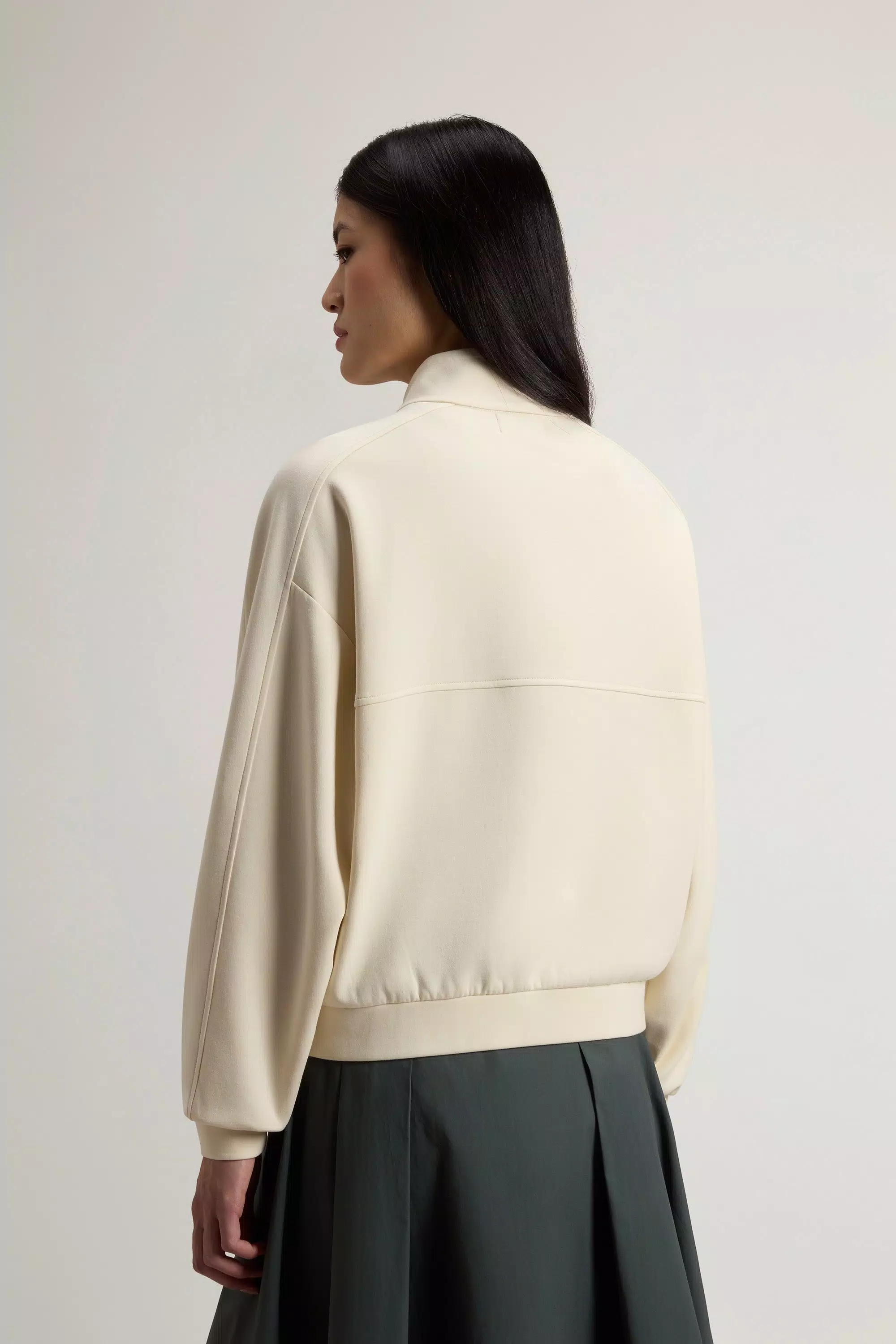Felpa con cerniera integrale in interlock in misto cotone - Crema latte