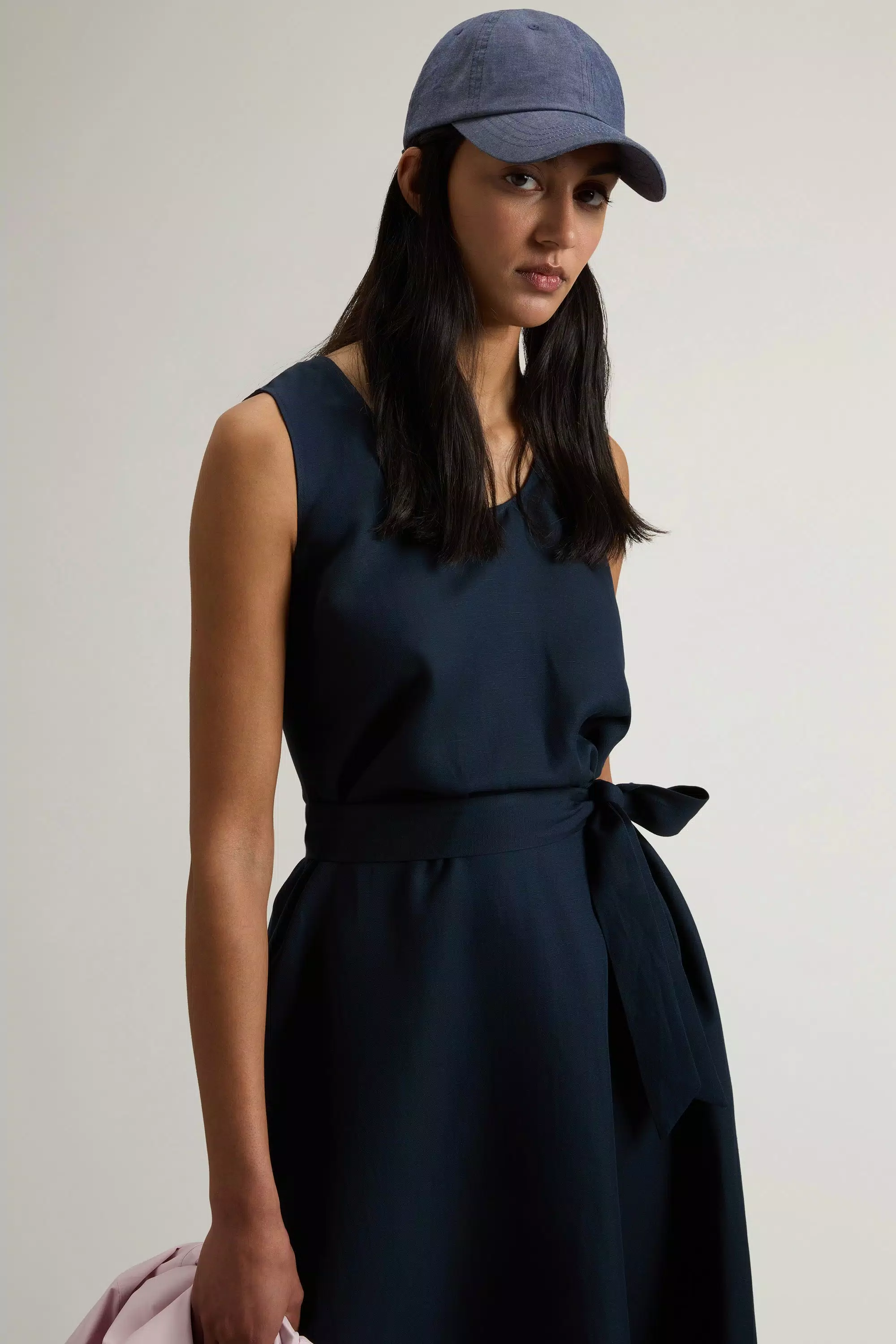Abito senza maniche in misto lino con cintura - Melton Blu