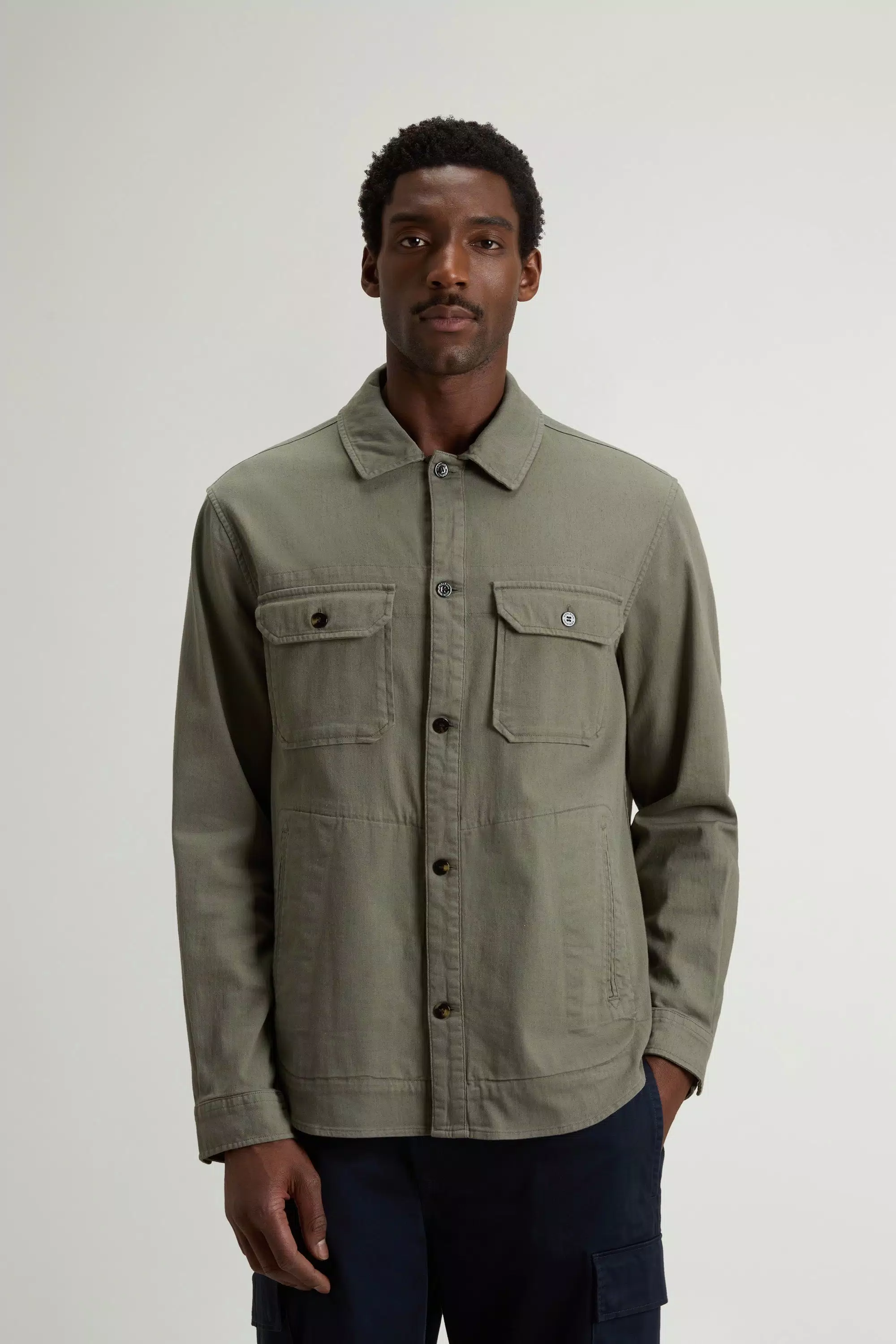 Soprabito Safari tintato in misto cotone e lino - Olive fumo