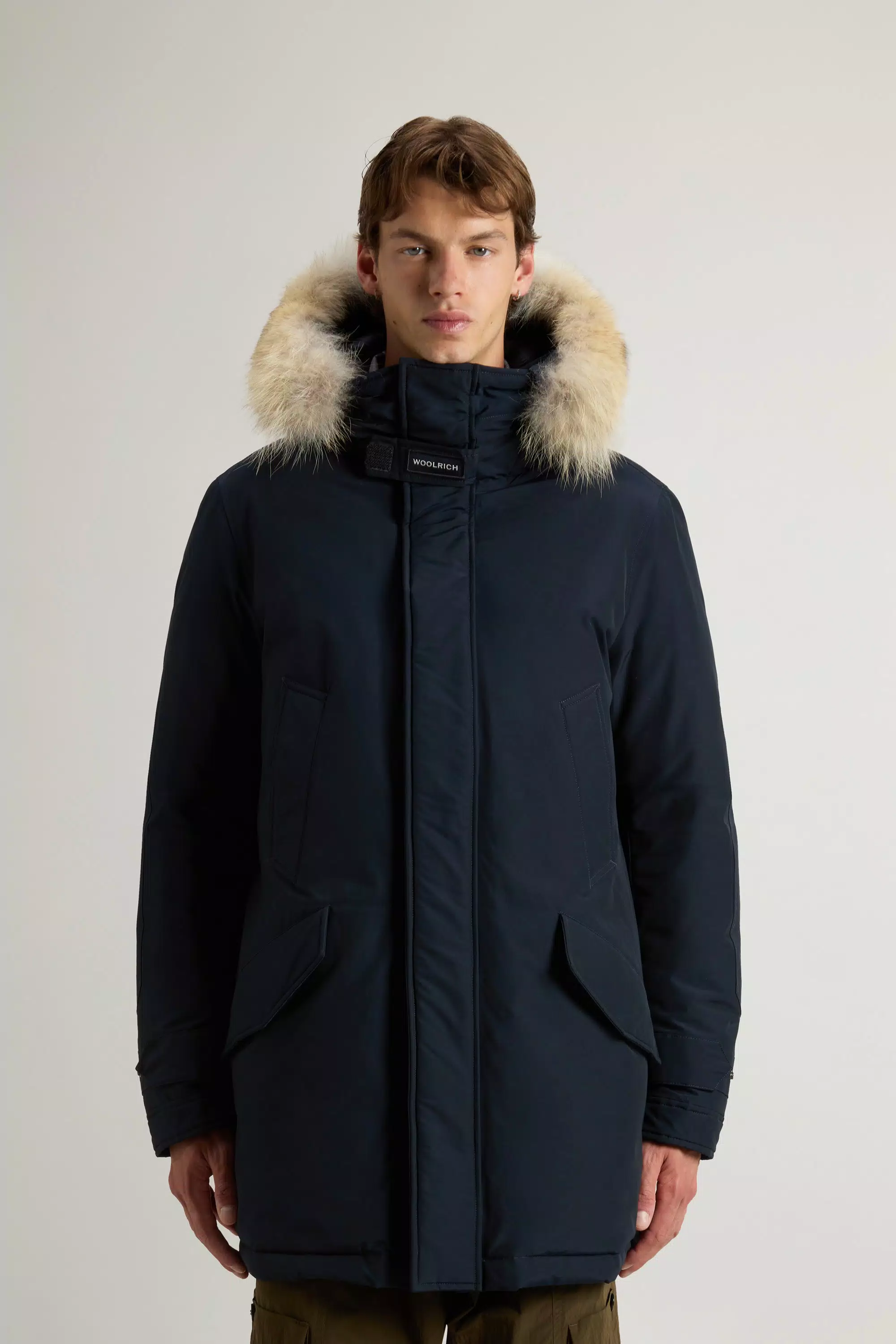 Parka Polare in Tessuto Ramar con Collo Alto e Fodera in Pelliccia - Blu Melton