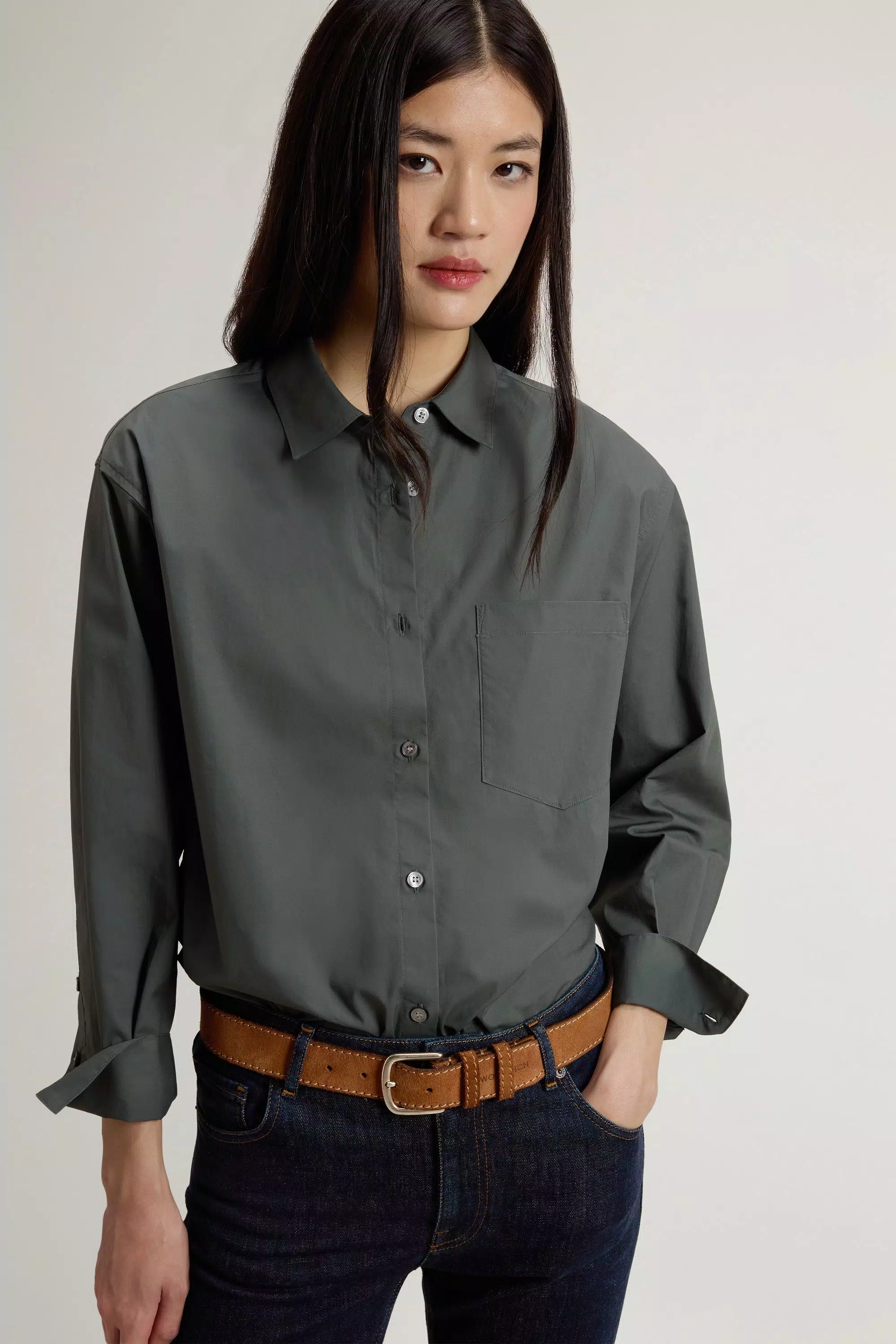 Camicia Boyfriend in Popeline di Cotone Puro - Forest Veil
