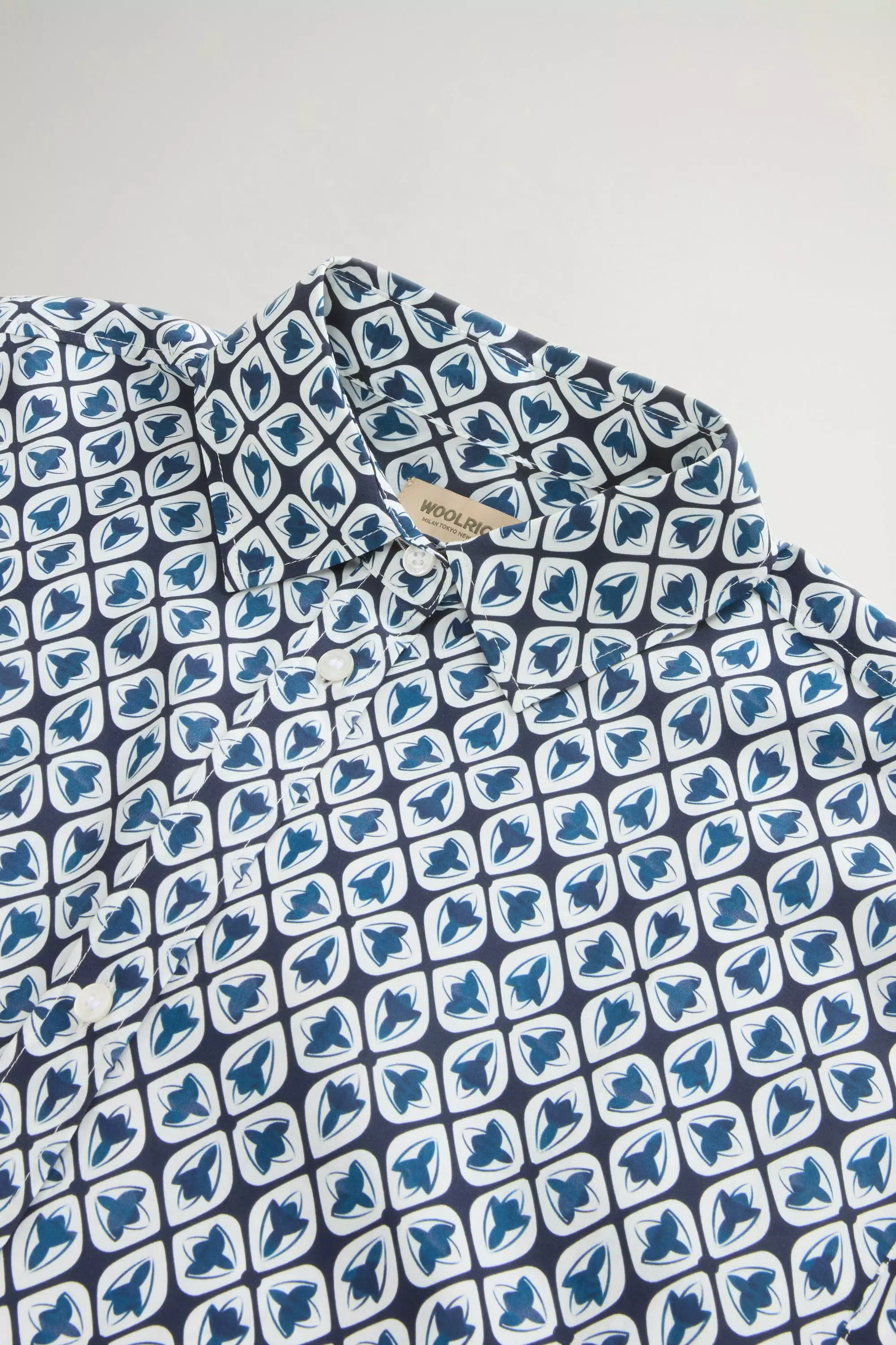 Abito a Camicia in Mistura di Cotone con Cintura - Blu Tegola Fiorita