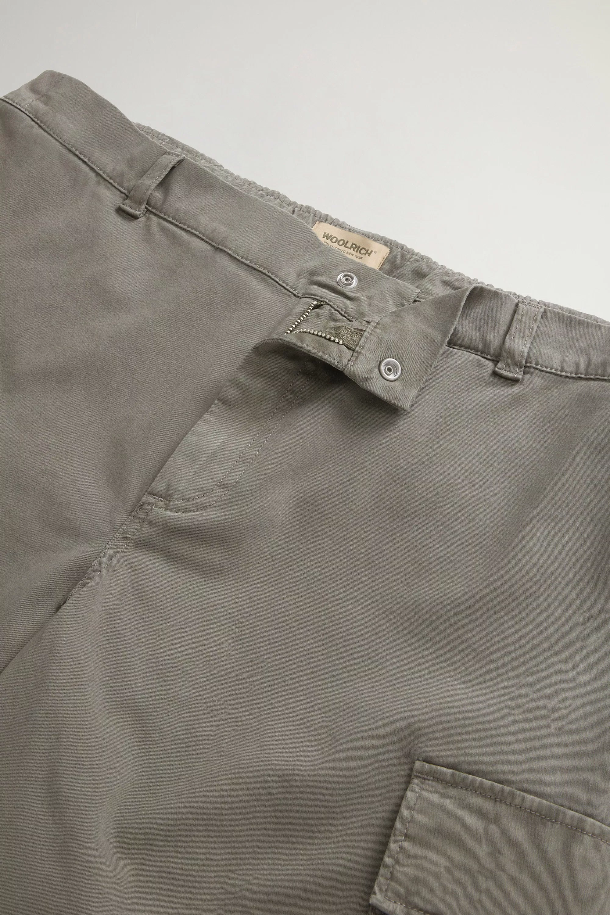 Pantaloni Cargo in Cotone Twill Tinti in Fabbrica - Olive Fumo