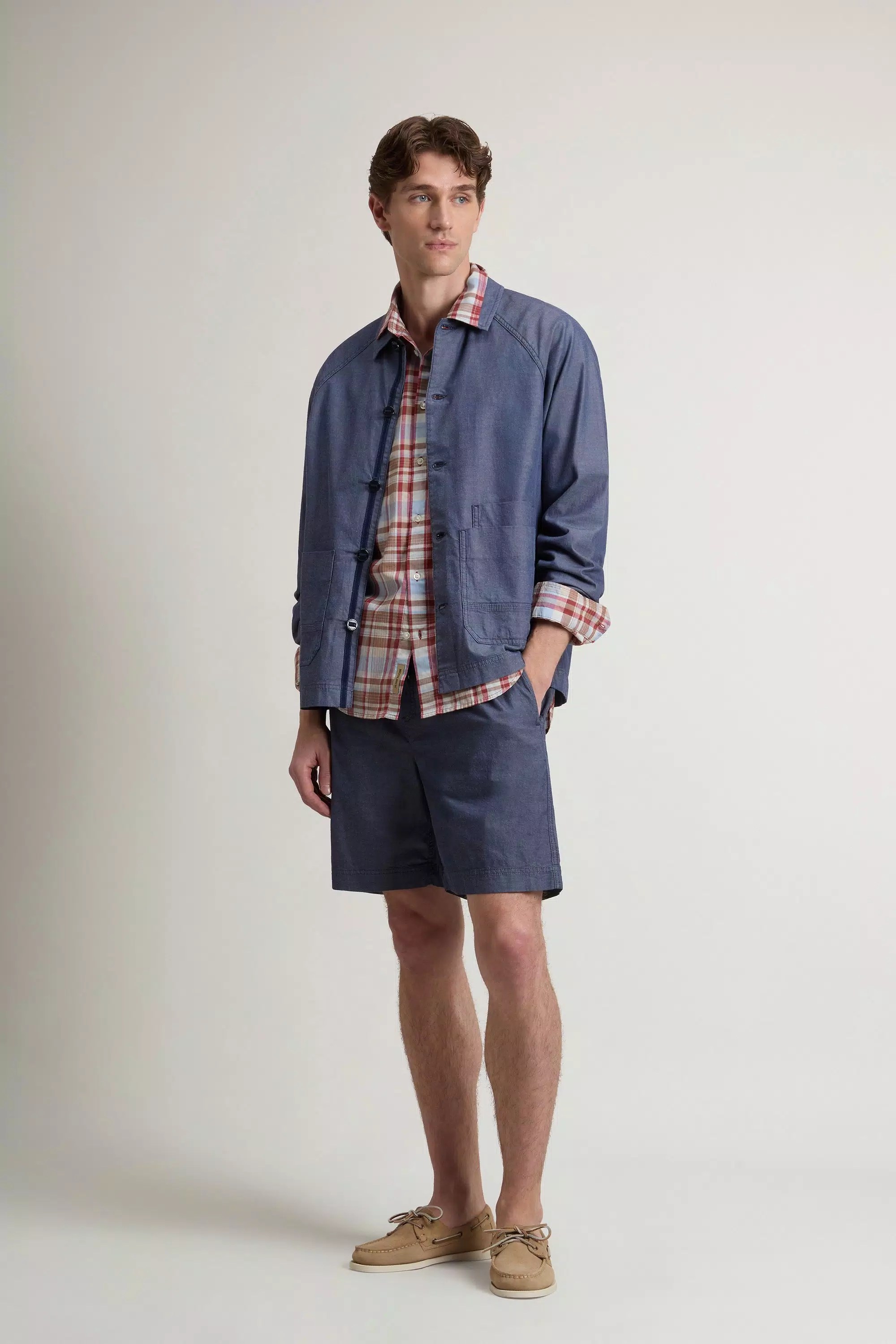 Overshirt in Denim di Cotone Elasticizzato - Indaco Medio