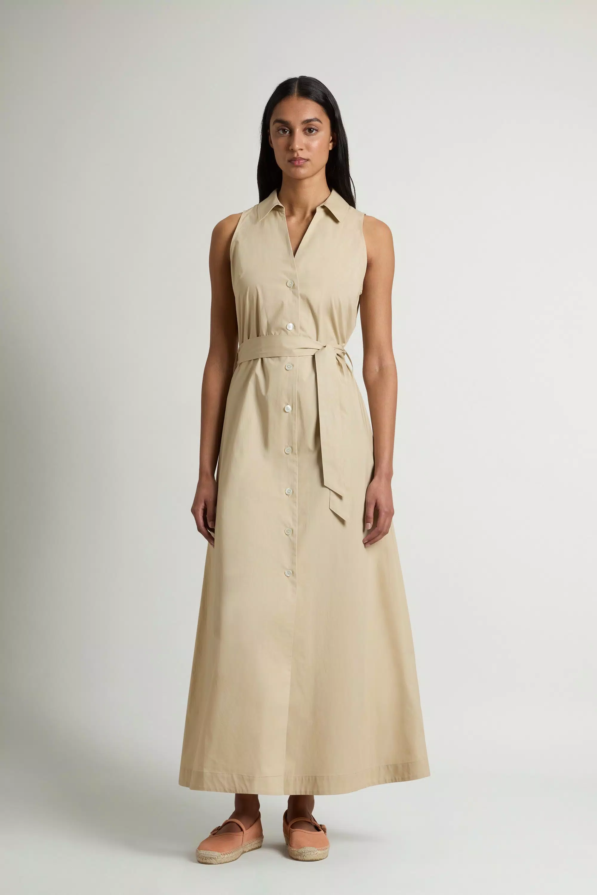 Abito camicia in popeline di cotone puro con cintura - White Pepper