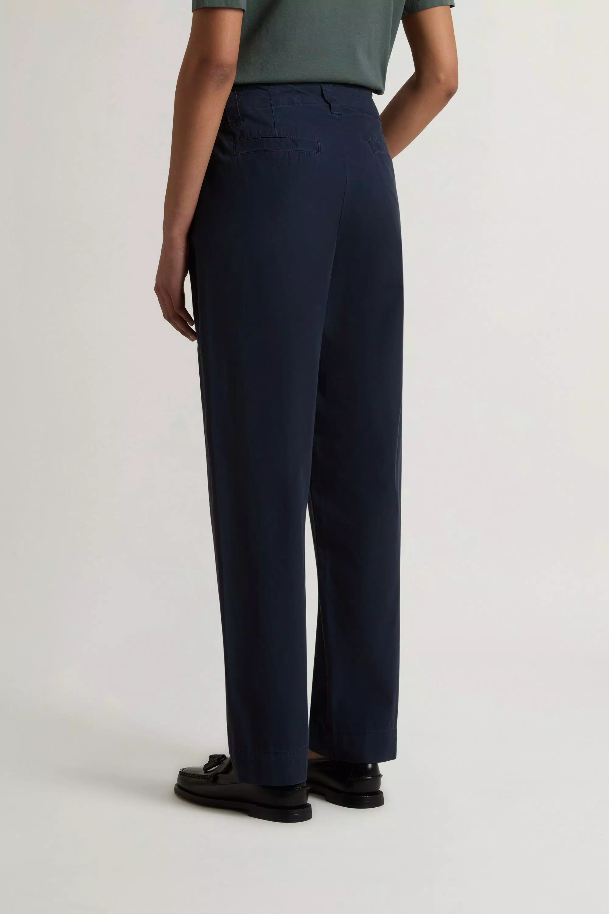 Pantaloni Carota Tinti in Cotone Puro Popeline - Melton Blu