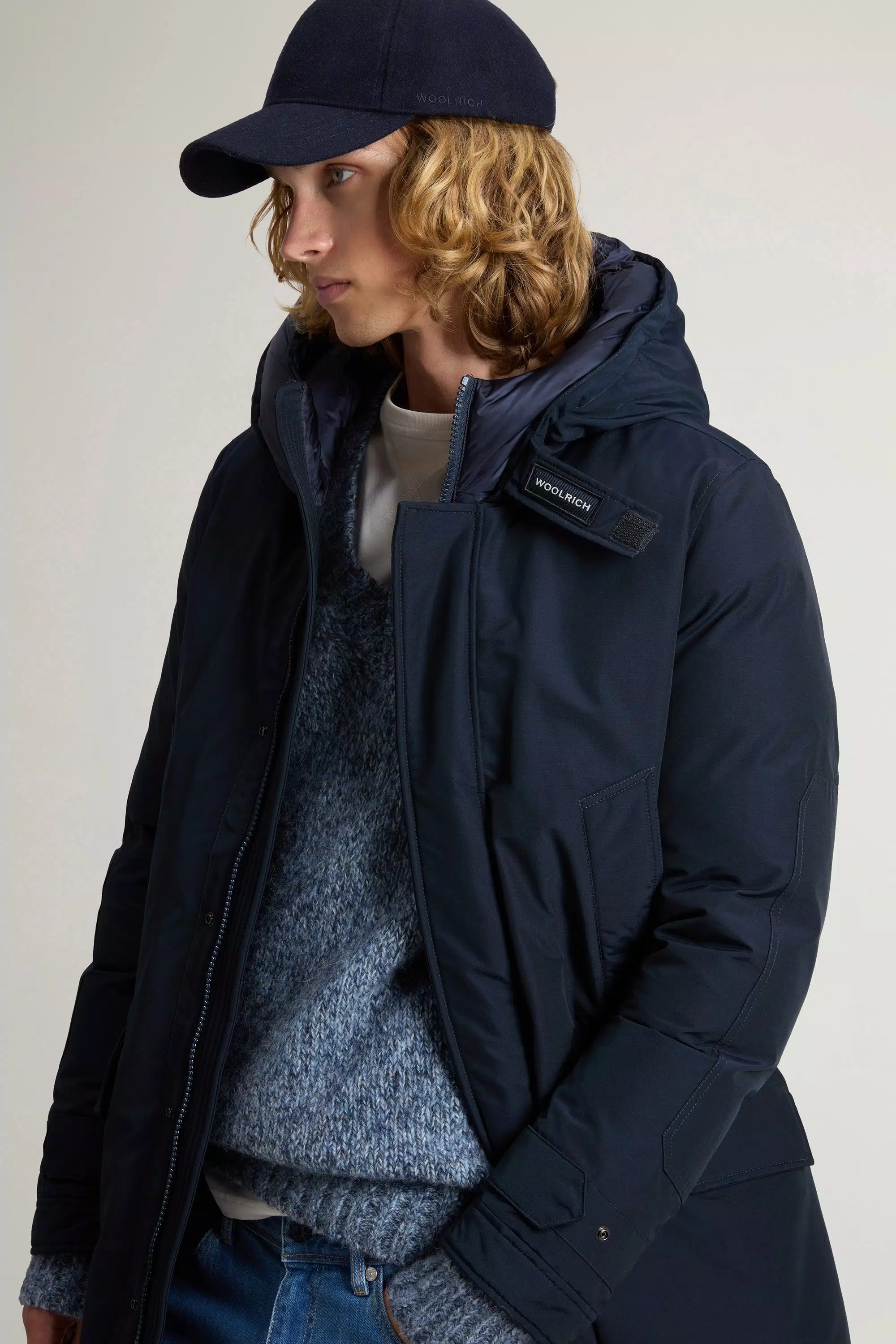Polar Parka in Tessuto Ramar con Collo Alto - Melton Blu
