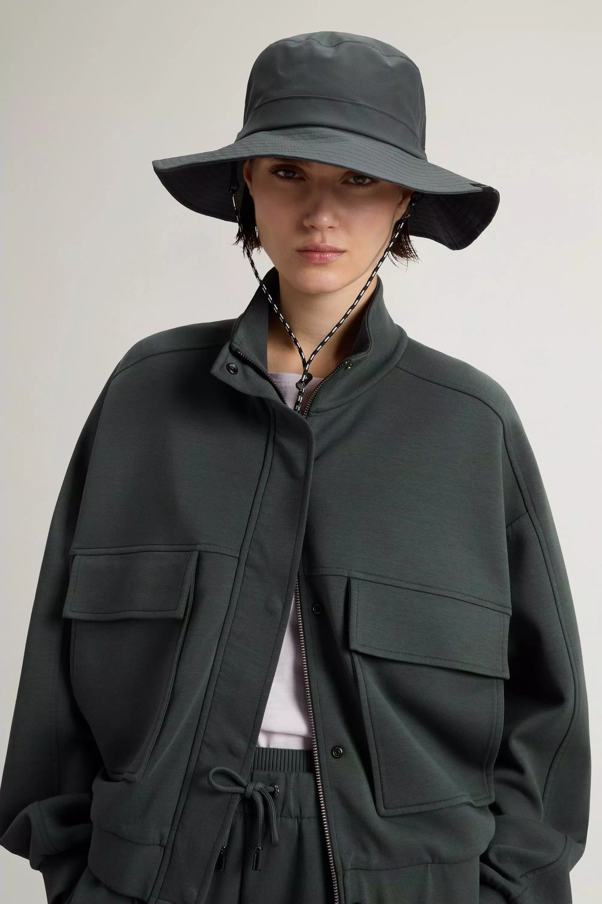 Felpa con cerniera integrale in interlock in misto cotone - Forest Veil