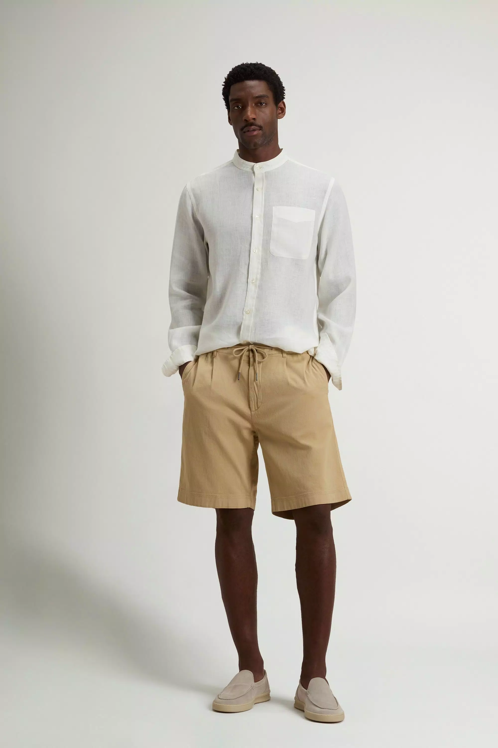 Pantaloni Corti Milton in Cotone e Lino - Travertino