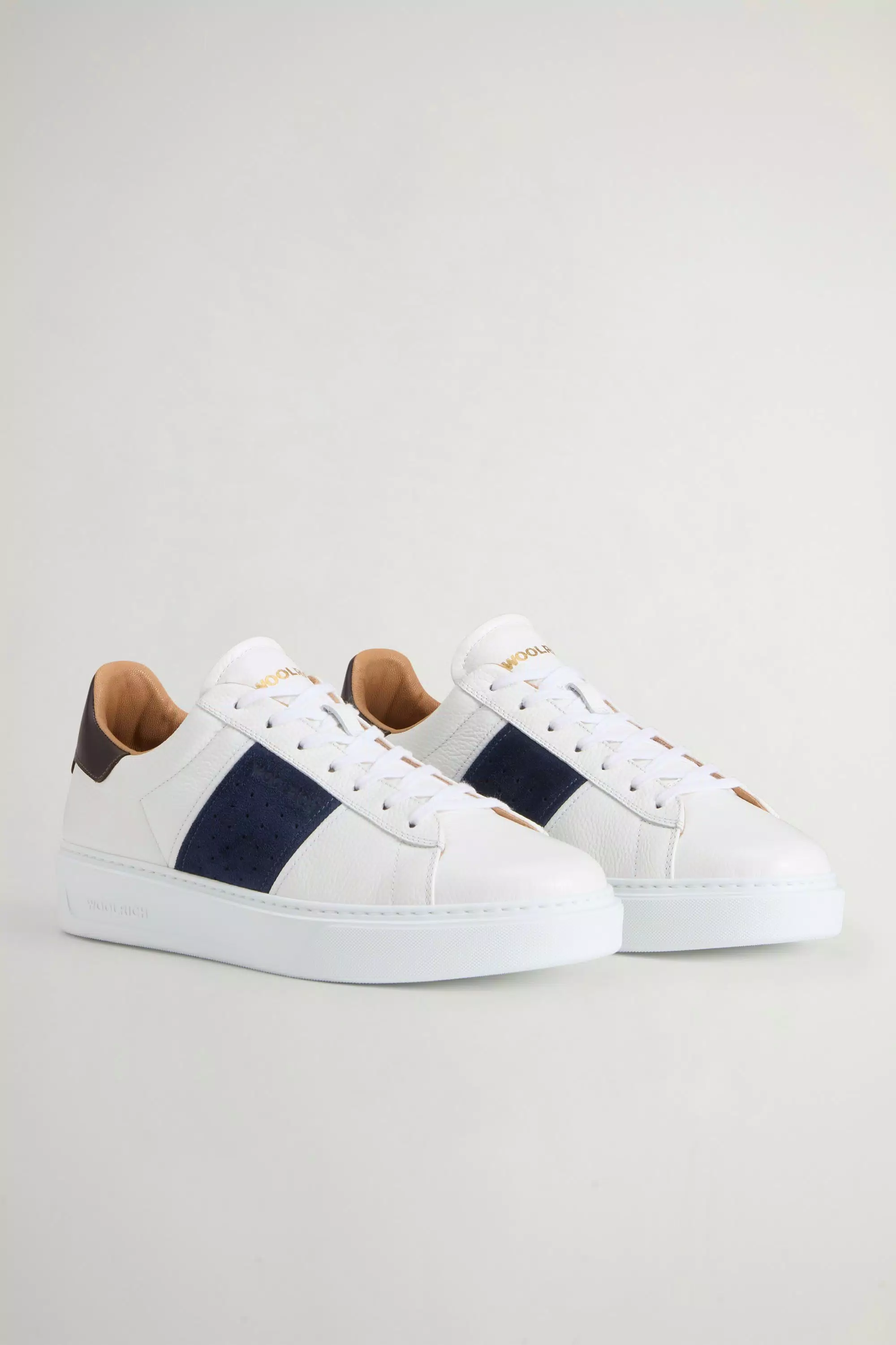 Sneakers Classici in Cuoio di Vitello con Dettagli in Suede - Bianco Blu