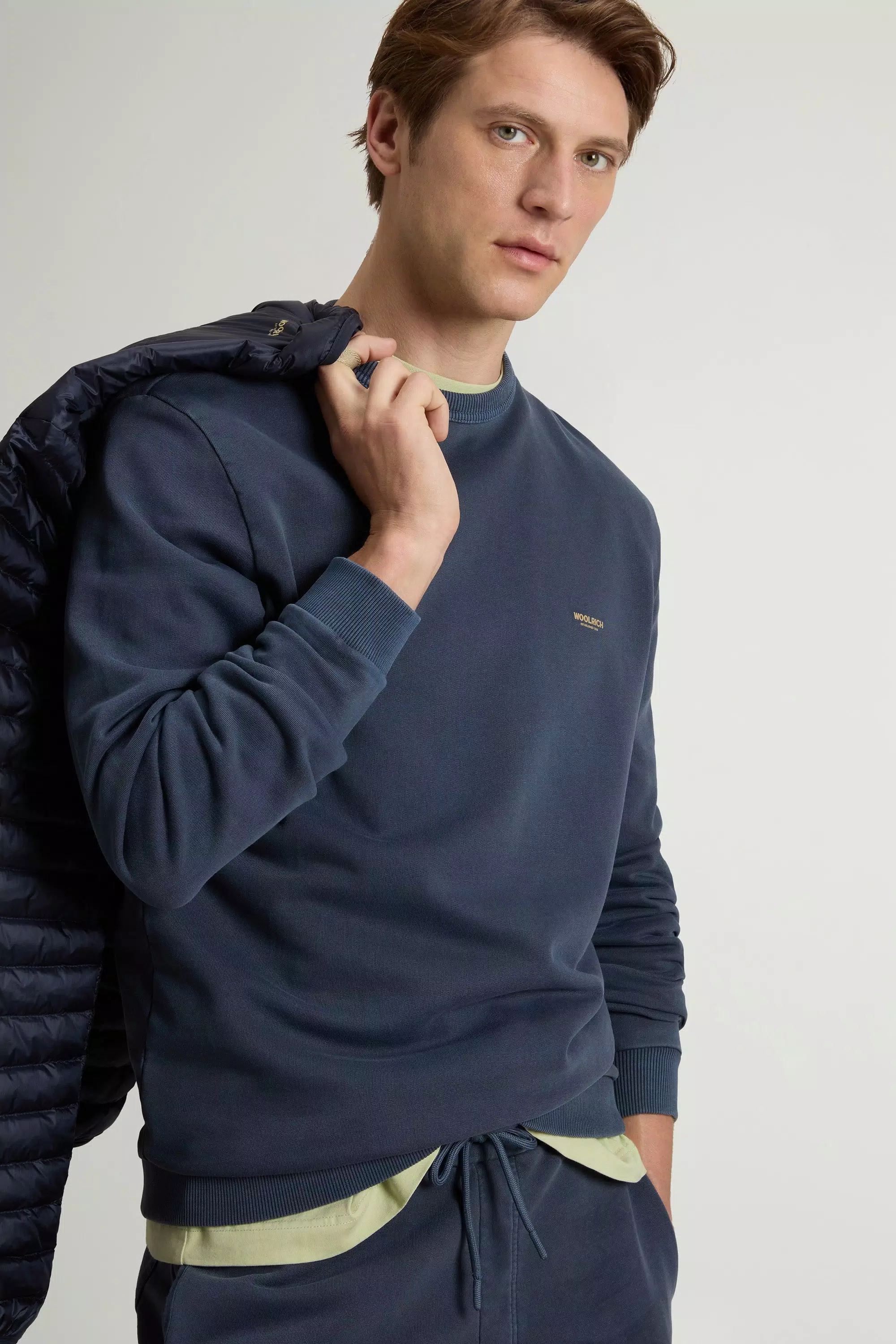 Felpa girocollo tintata in cotone puro con logo - Melton Blu sbiadito