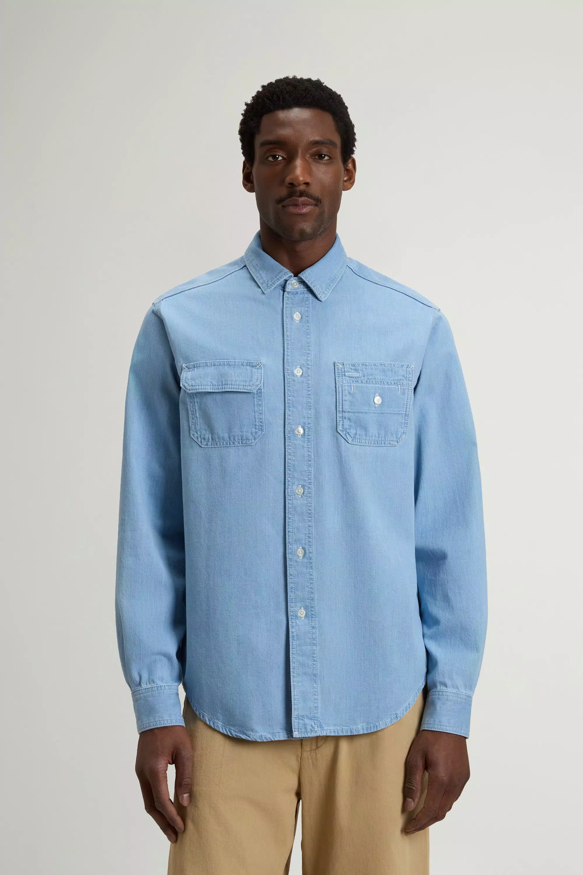 Camicia in Denim in Cotone Puro Leggero - Indaco Chiaro
