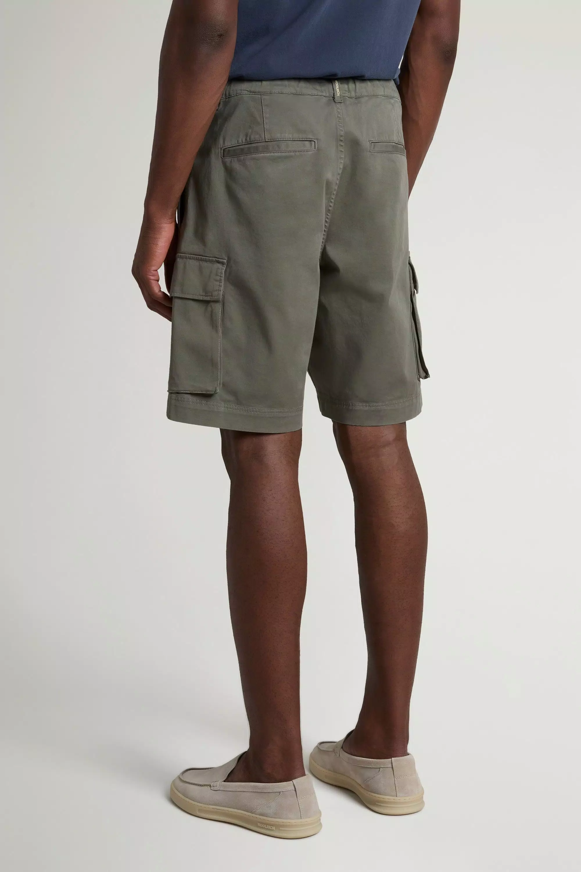 Pantaloni Cargo in Cotone Twill Tinti in Fabbrica - Olive Fumo