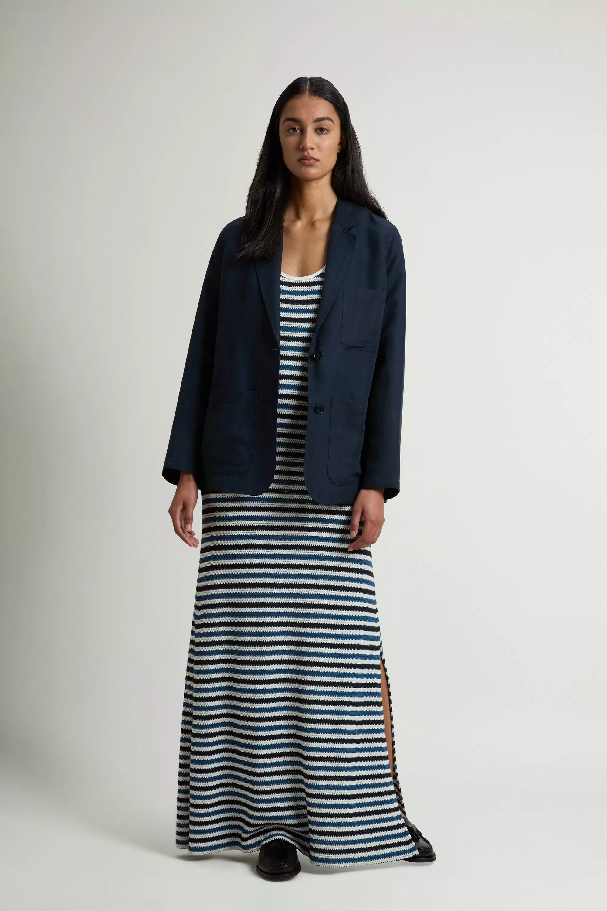 Blazer in Tessuto in Miscela di Lino - Blu Melton