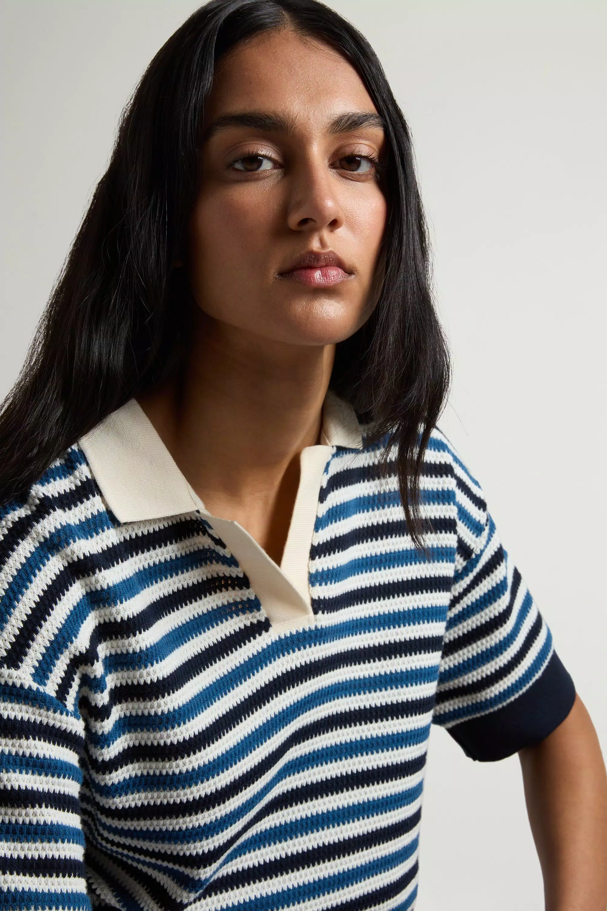 Polo in Cotone con Fantasia a Strisce - Strisce Blu Melton