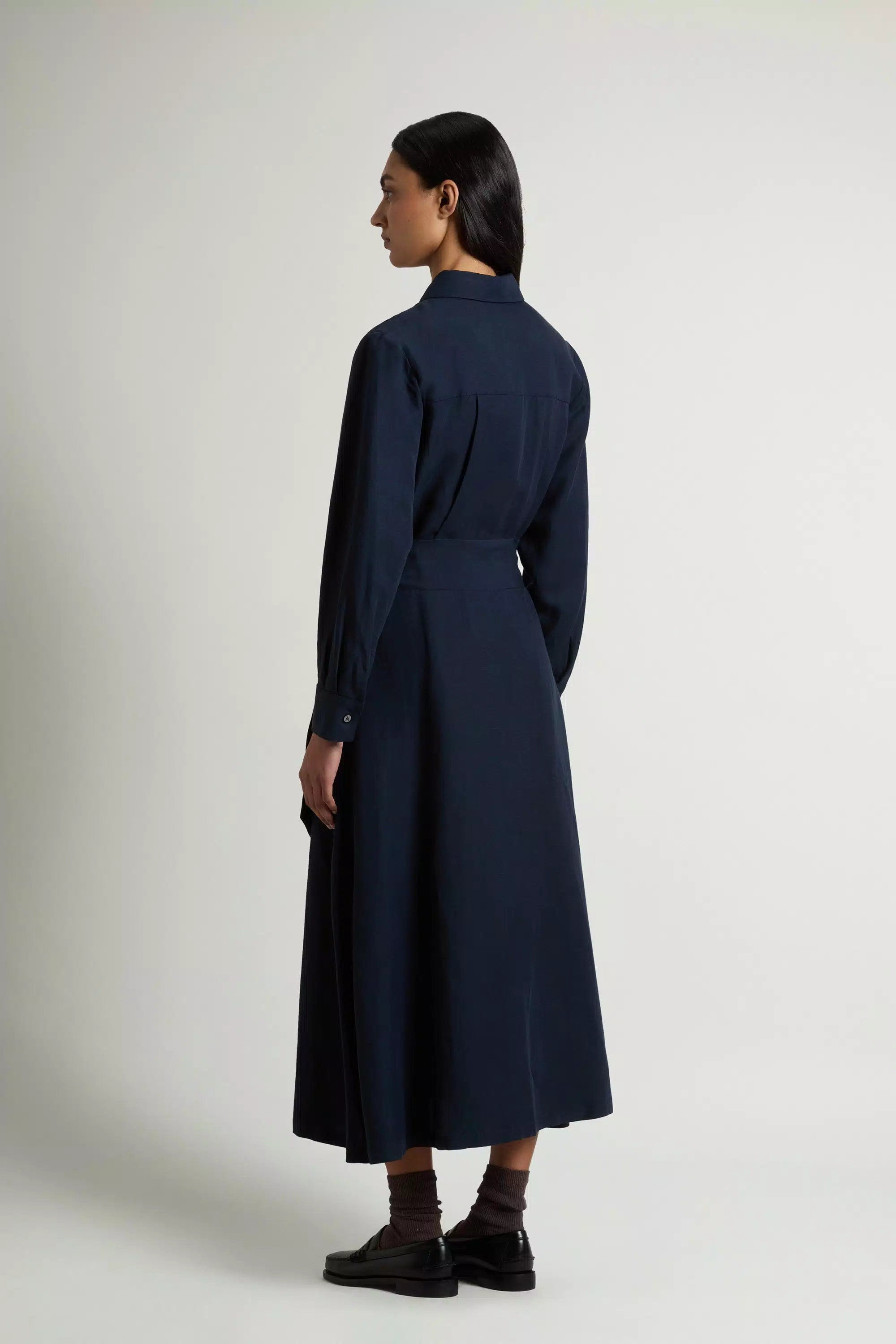 Abito camicia in misto lino con cintura - Melton Blu