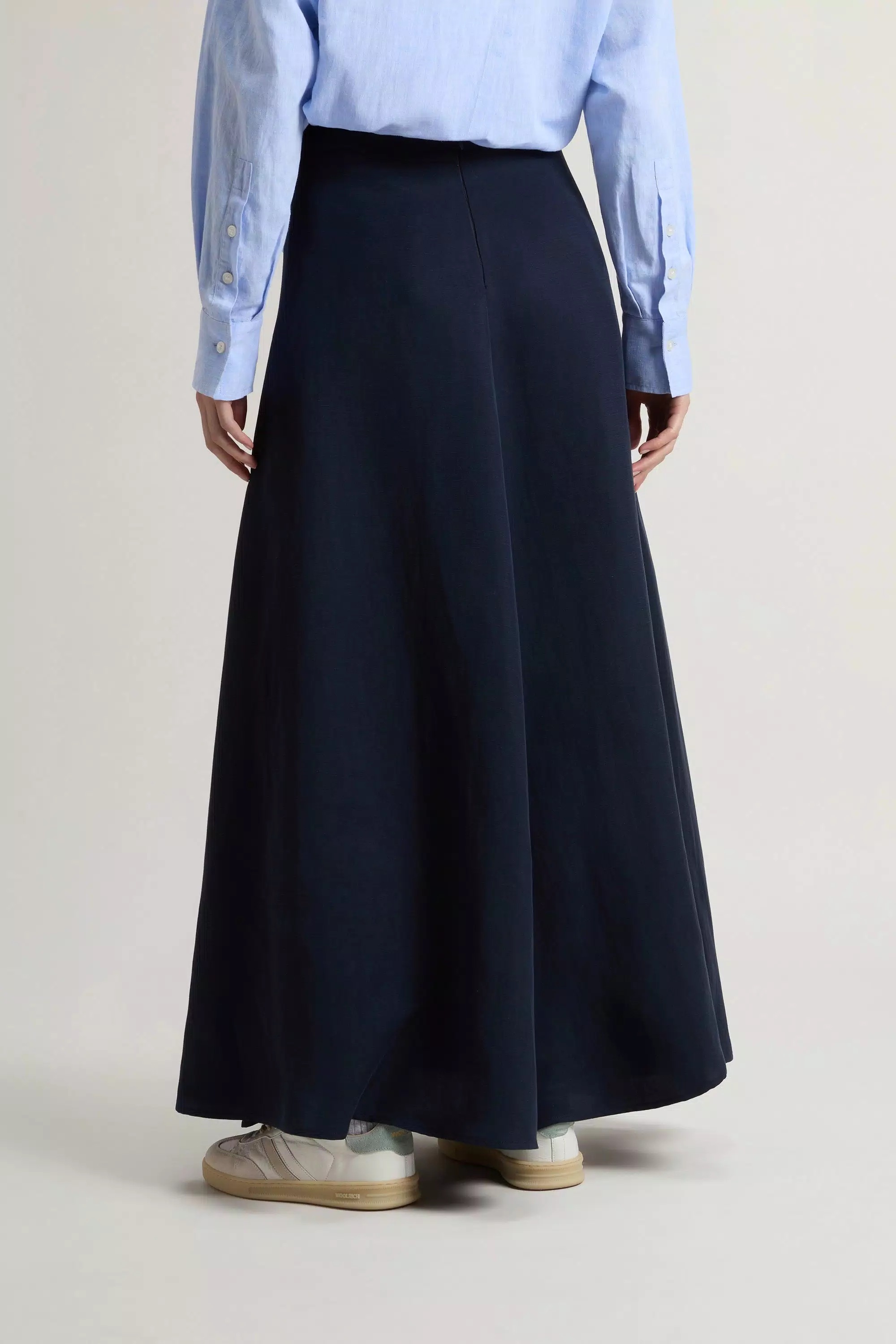 Gonna Lunga in Tessuto in Lino - Melton Blu