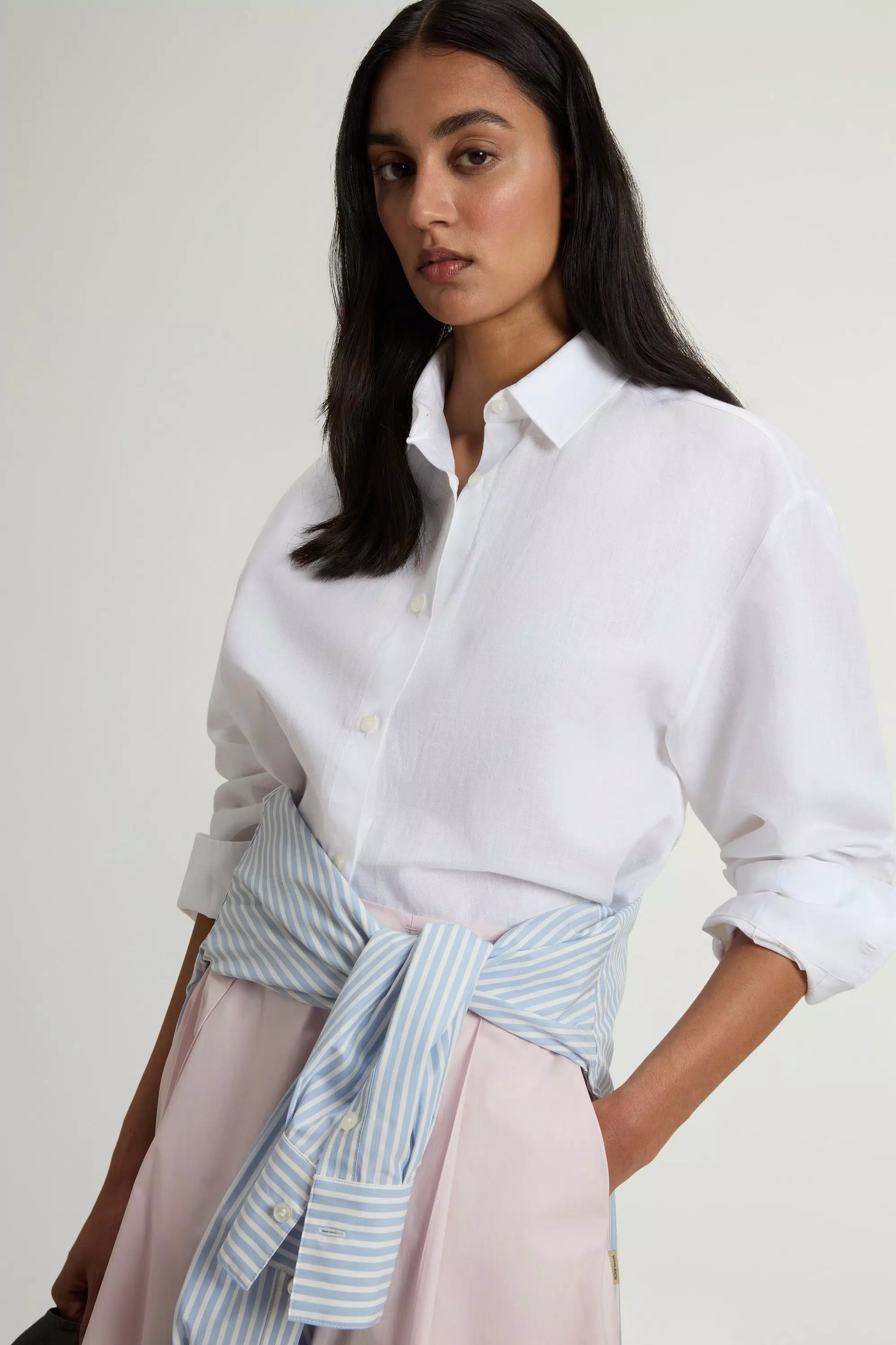 Camicia Boyfriend in Miscela di Cotone e Lino - Oxford Bianco