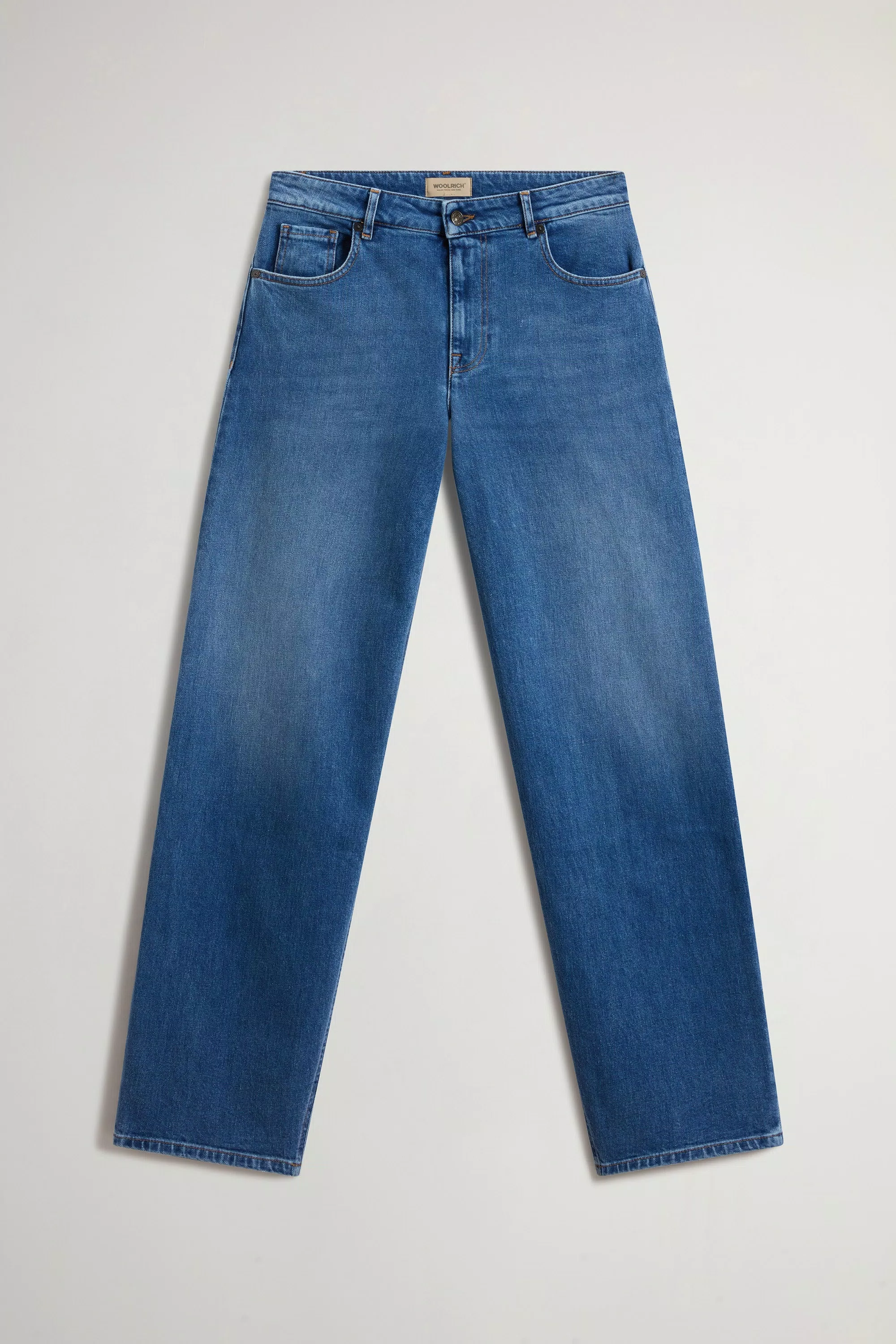 Jeans a Ciniglia Larga a Cinque Tasche in Denim di Cotone Elasticizzato - Lavaggio Stone