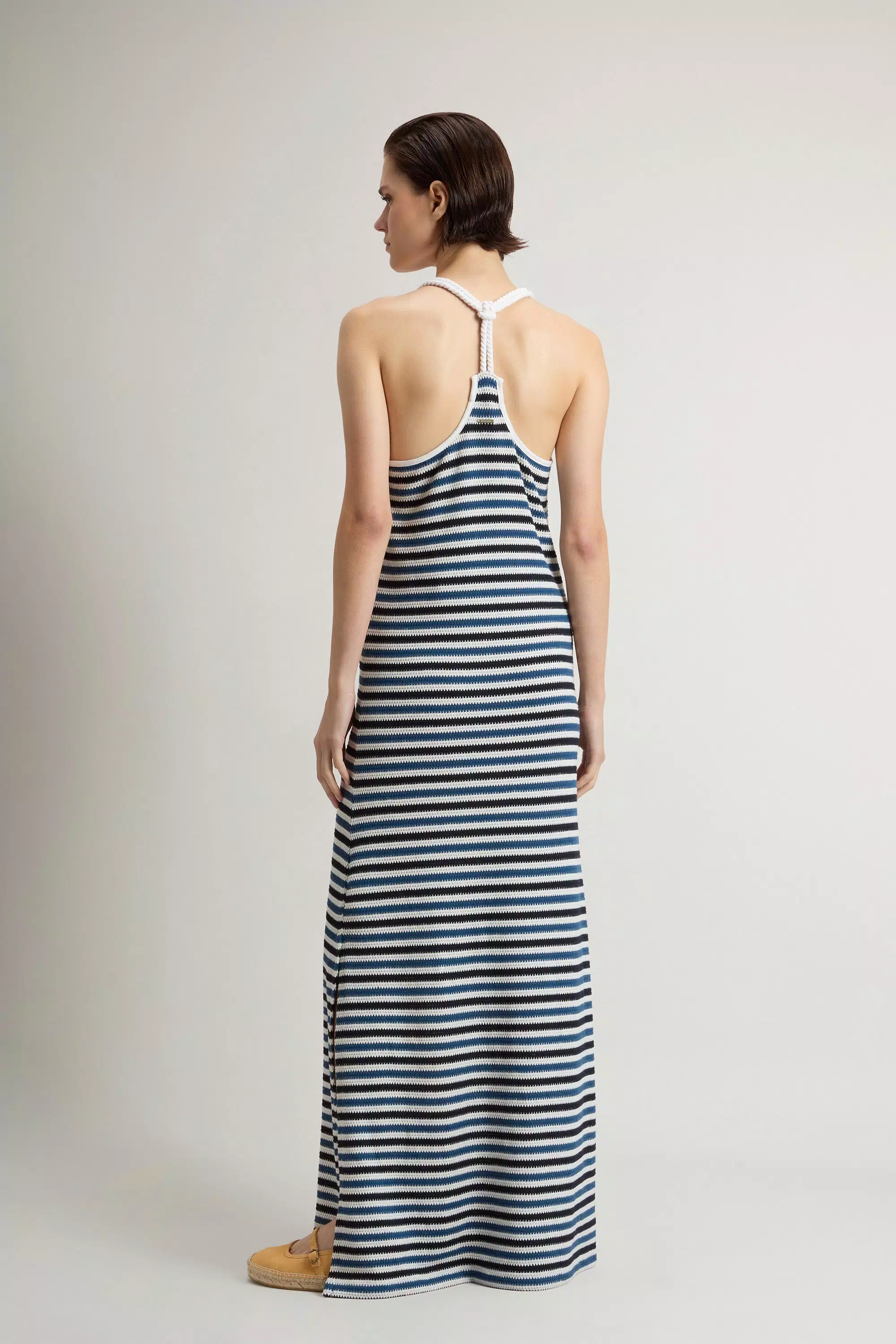 Abito in Cotone con Miscela di Strisce - Strisce Melton Blu