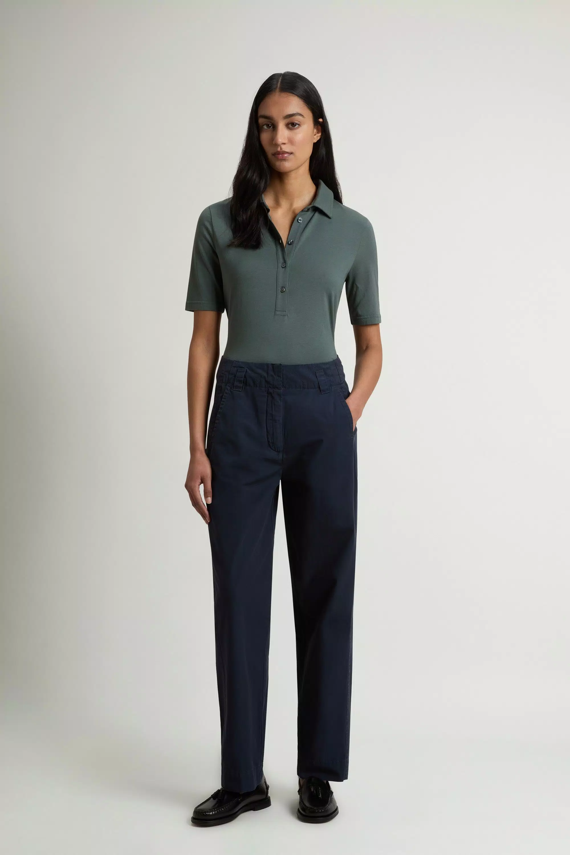 Pantaloni Carota Tinti in Cotone Puro Popeline - Melton Blu