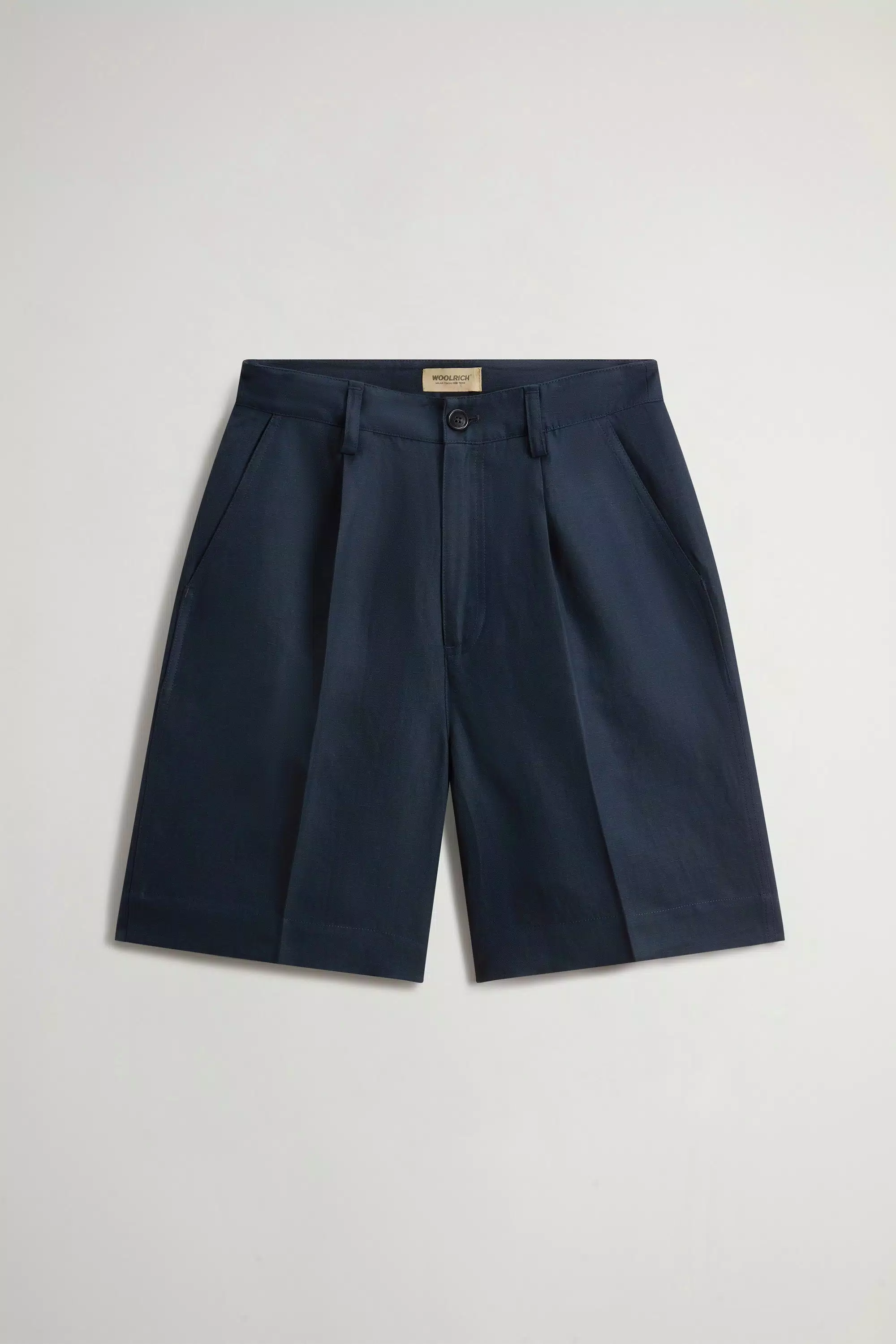 Shorts in Tessuto in Miscela di Lino con Pieghe - Melton Blu