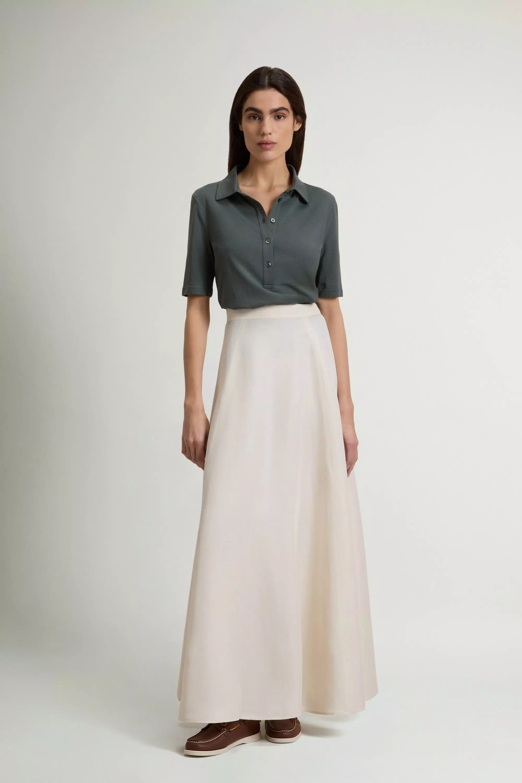 Vestito lungo in misto lino - Crema latte
