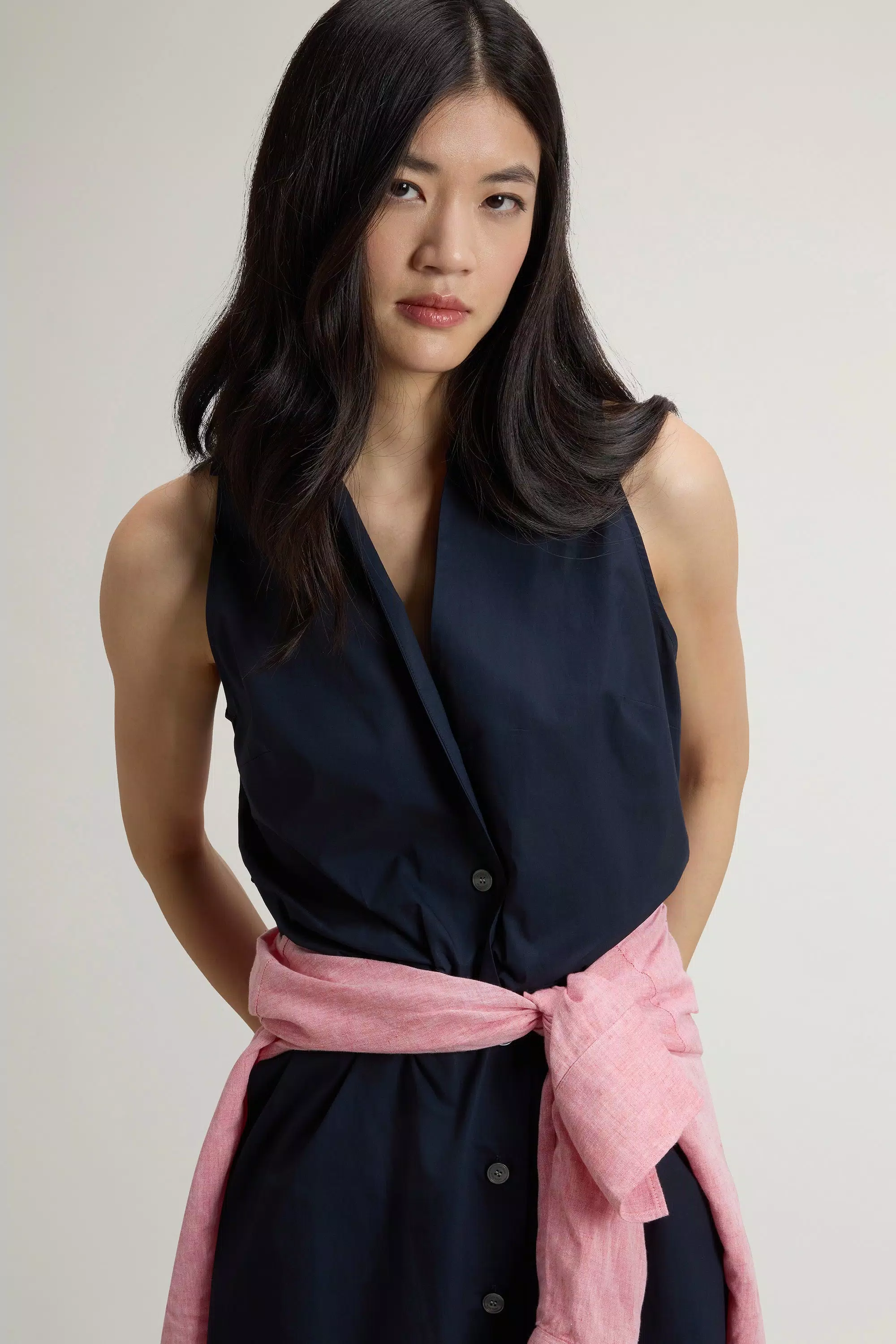 Abito camicia in popeline di cotone puro con cintura - Melton Blu