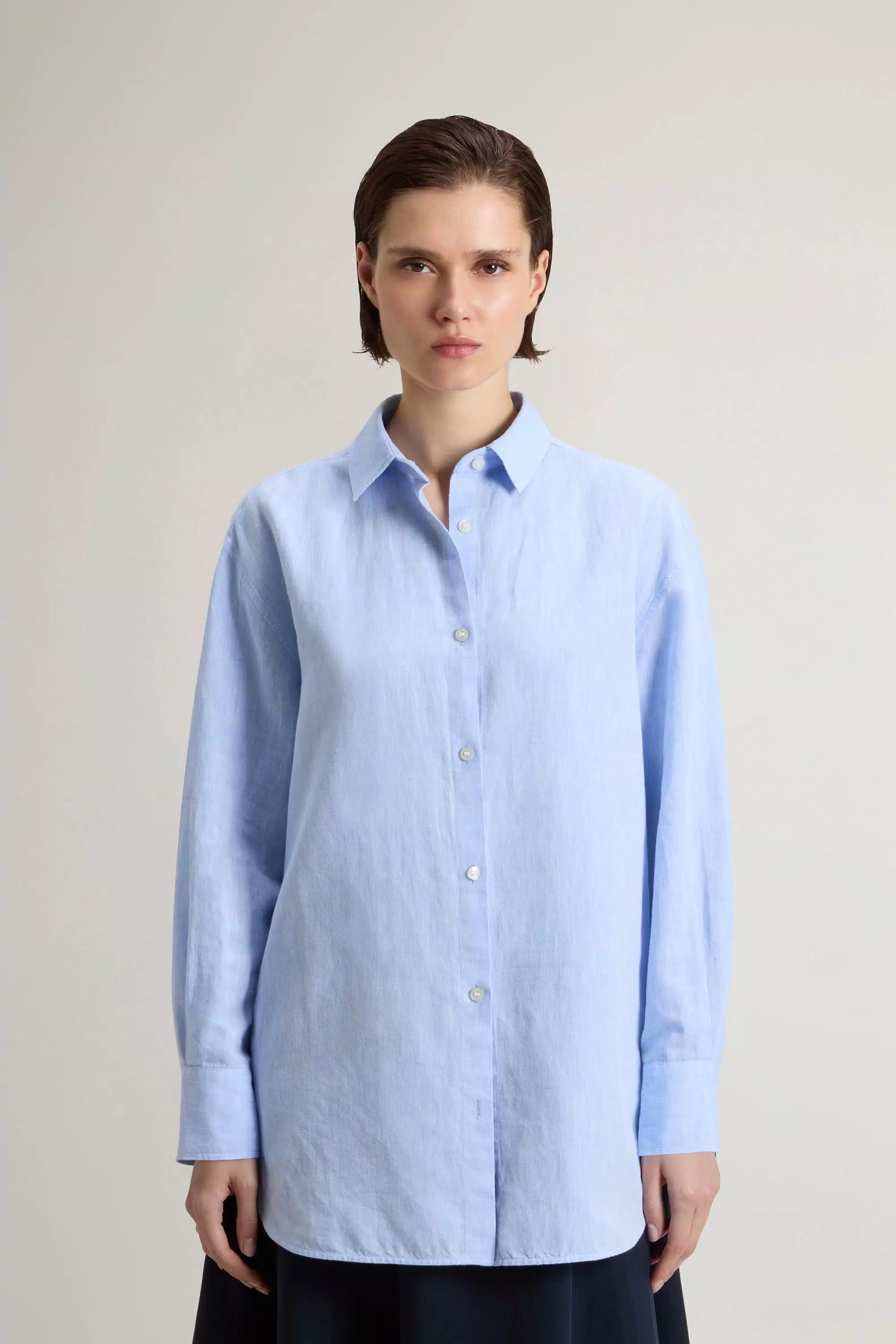 Camicia Boyfriend in Cotone e Lino - Oxford Blu