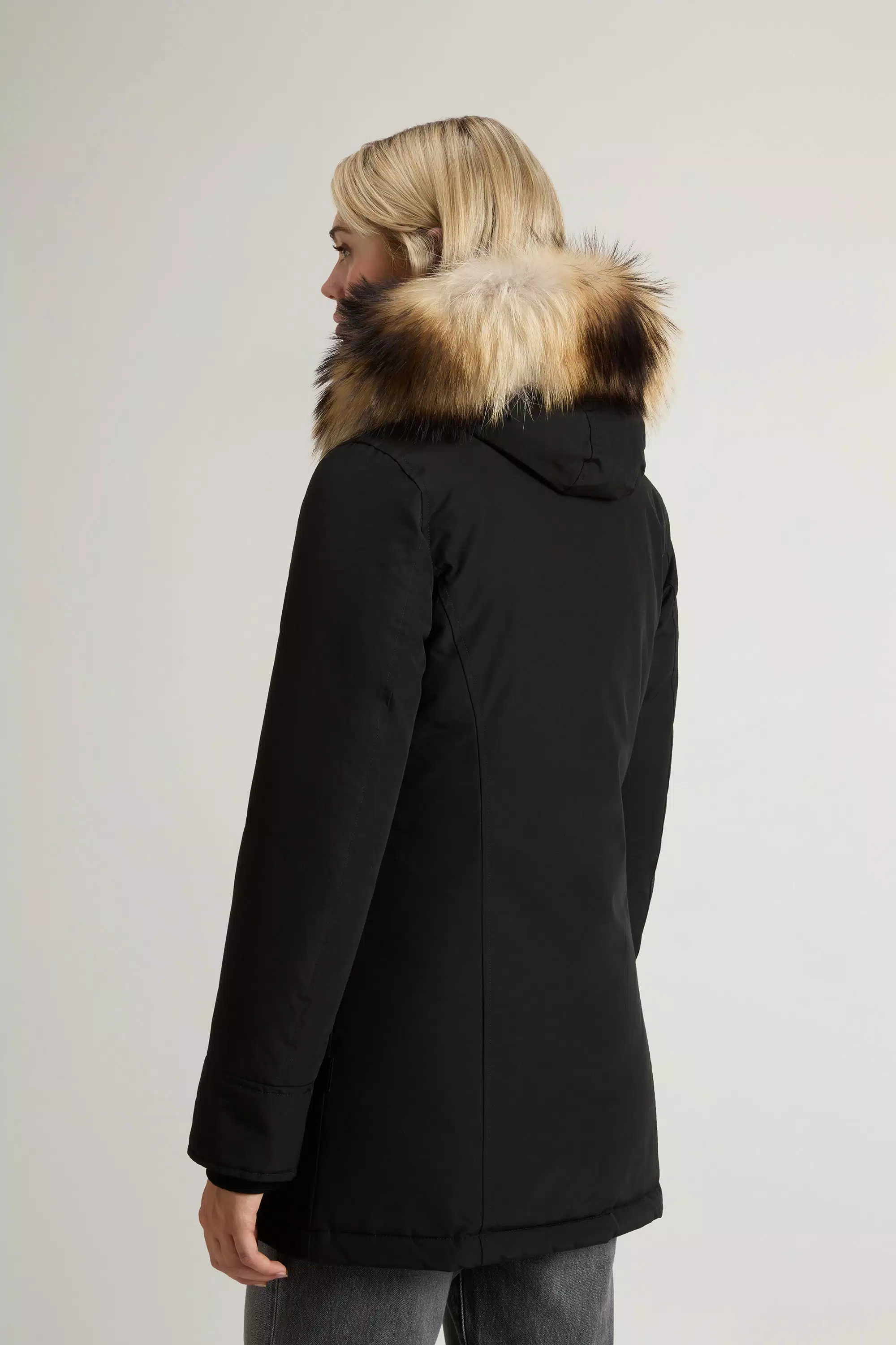Parka Artica in Tessuto Ramar con Bordo in Pelliccia Rimovibile - Nero