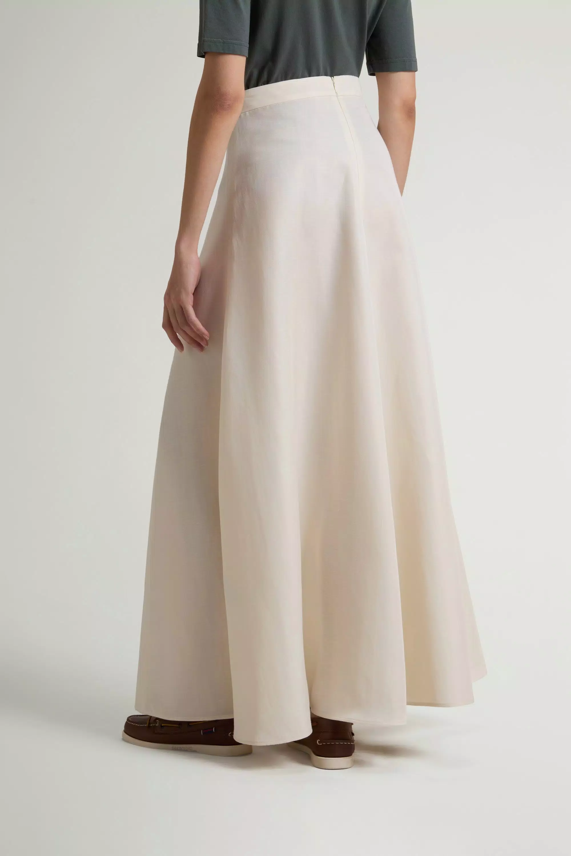 Vestito lungo in misto lino - Crema latte