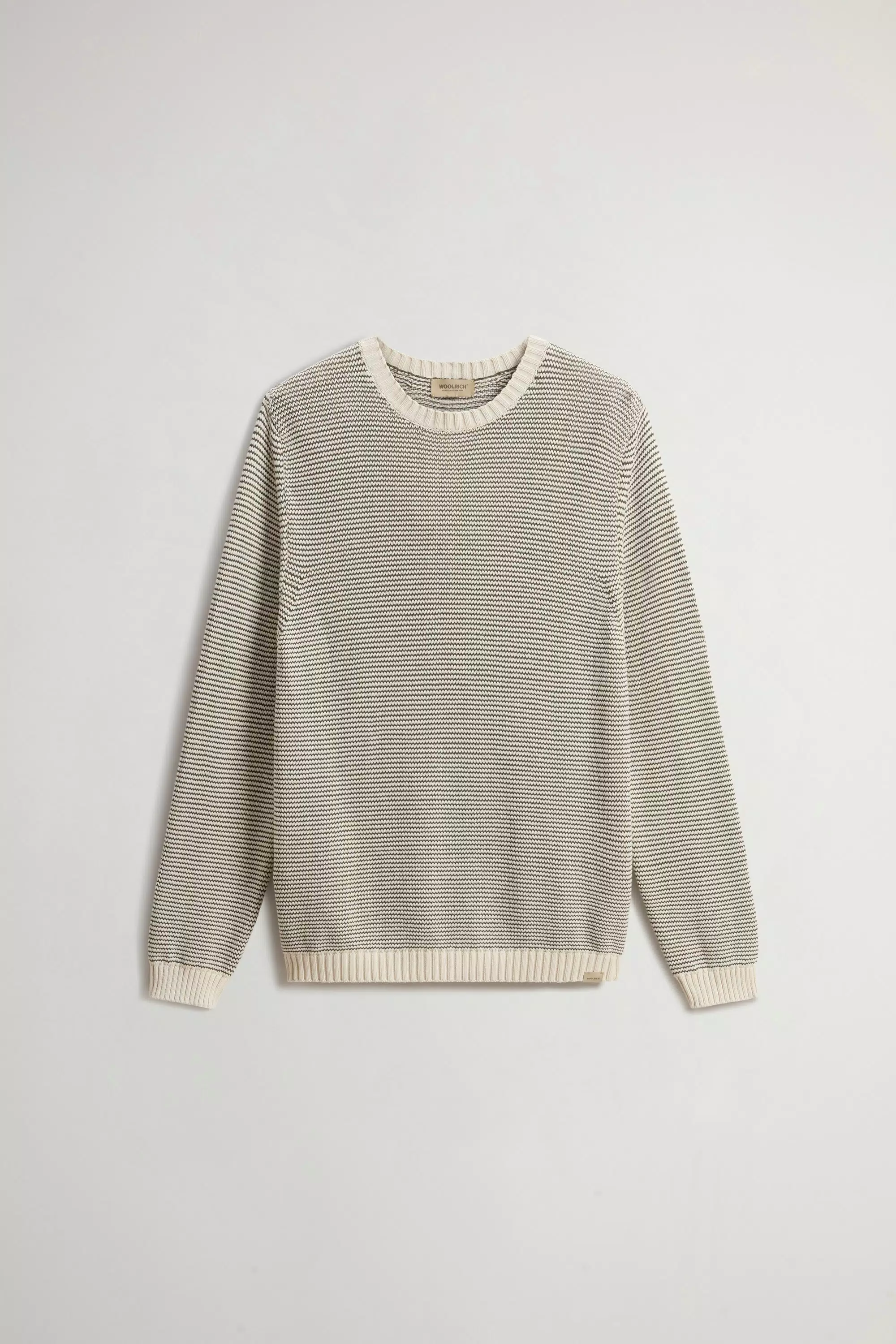Maglione girocollo a righe in misto cotone - Righe avorio