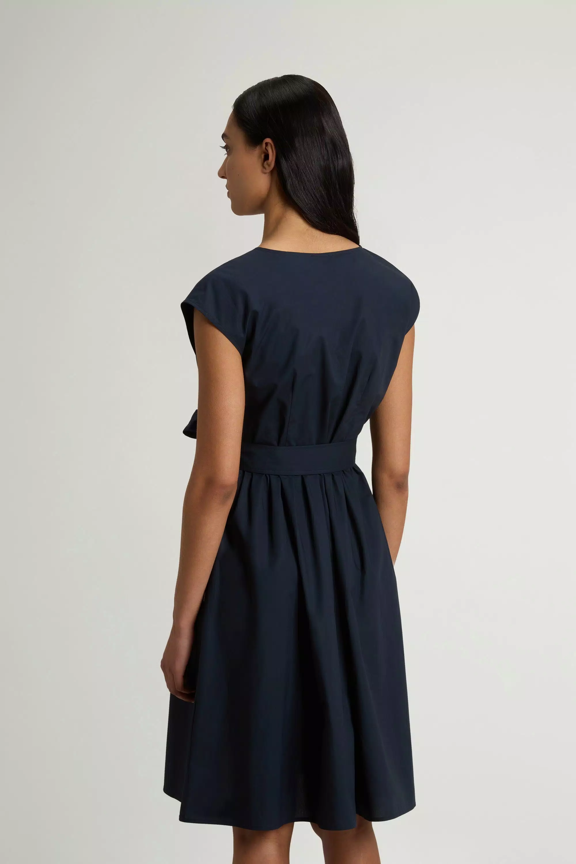 Abito in popeline di cotone puro con cintura - Melton Blu