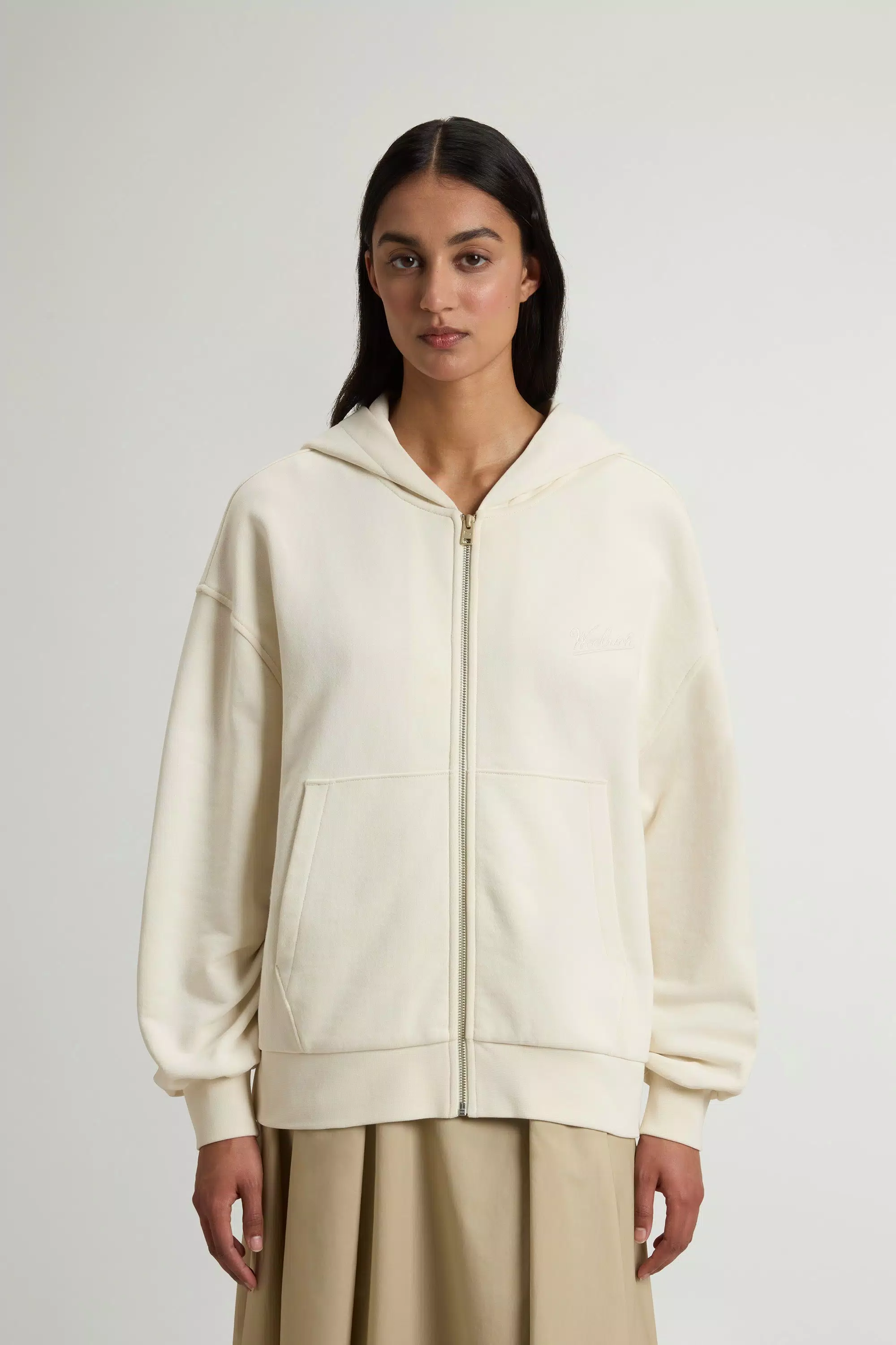 Felpe con Cerniera Integrale in Cotone Puro - Crema Latte