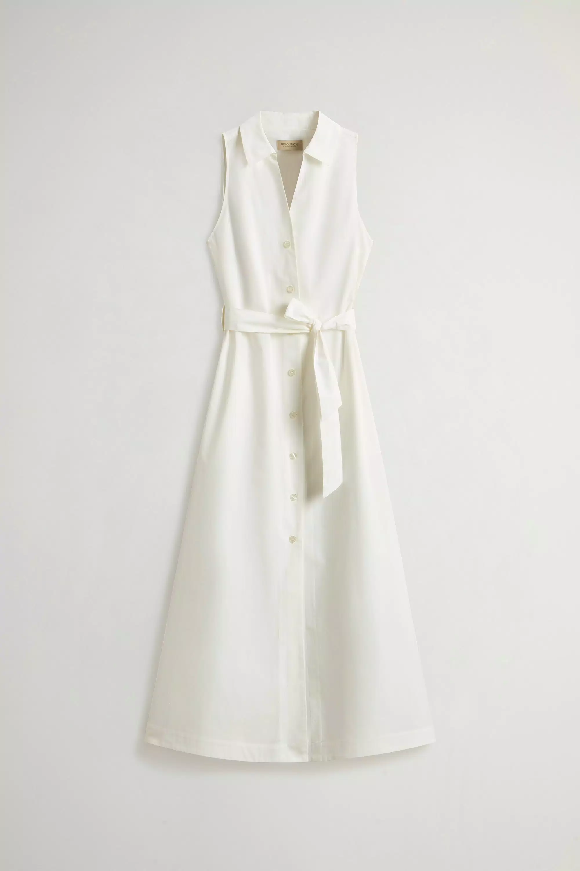 Vestito a camicia in popeline di cotone puro con cintura - Bianco Artico
