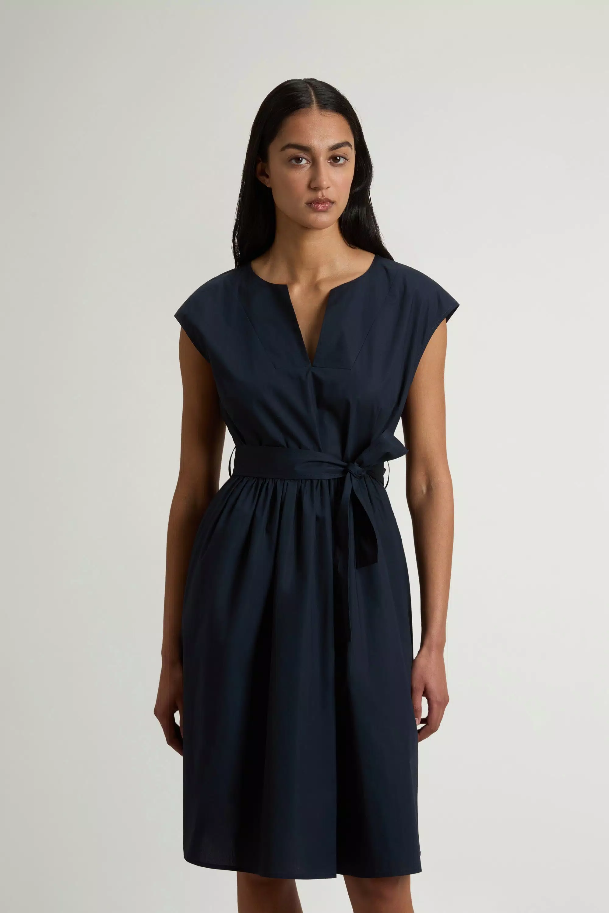 Abito in popeline di cotone puro con cintura - Melton Blu