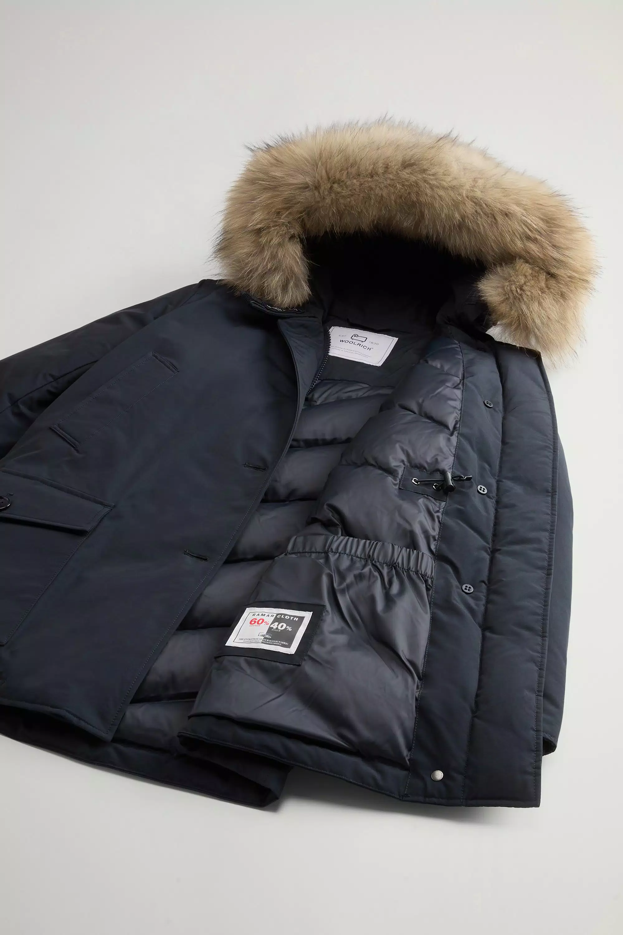 Parka Polare in Tessuto Ramar con Quattro Tasche e Pelliccia Rimovibile - Navy Scuro