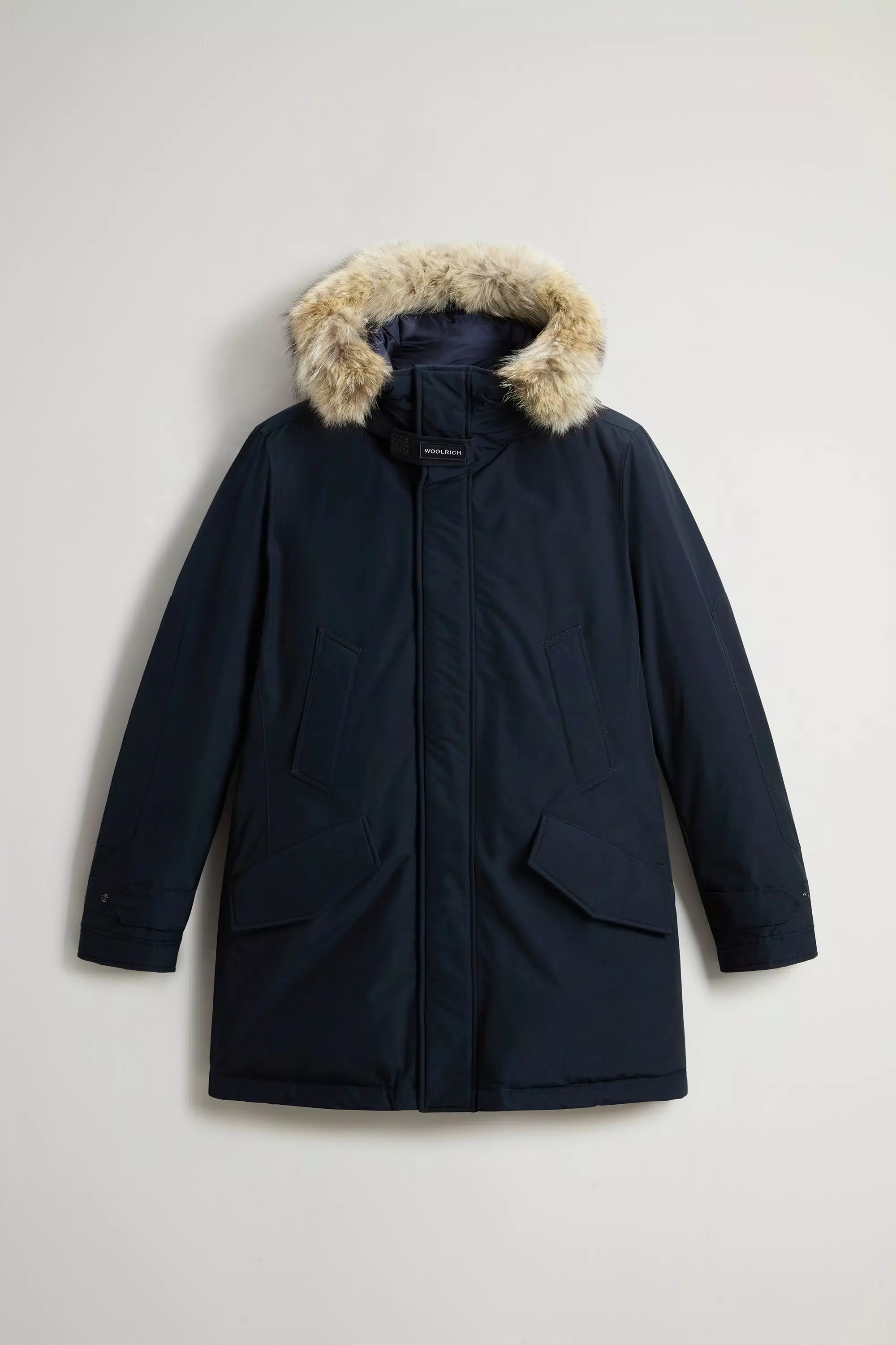 Parka Polare in Tessuto Ramar con Collo Alto e Fodera in Pelliccia - Blu Melton